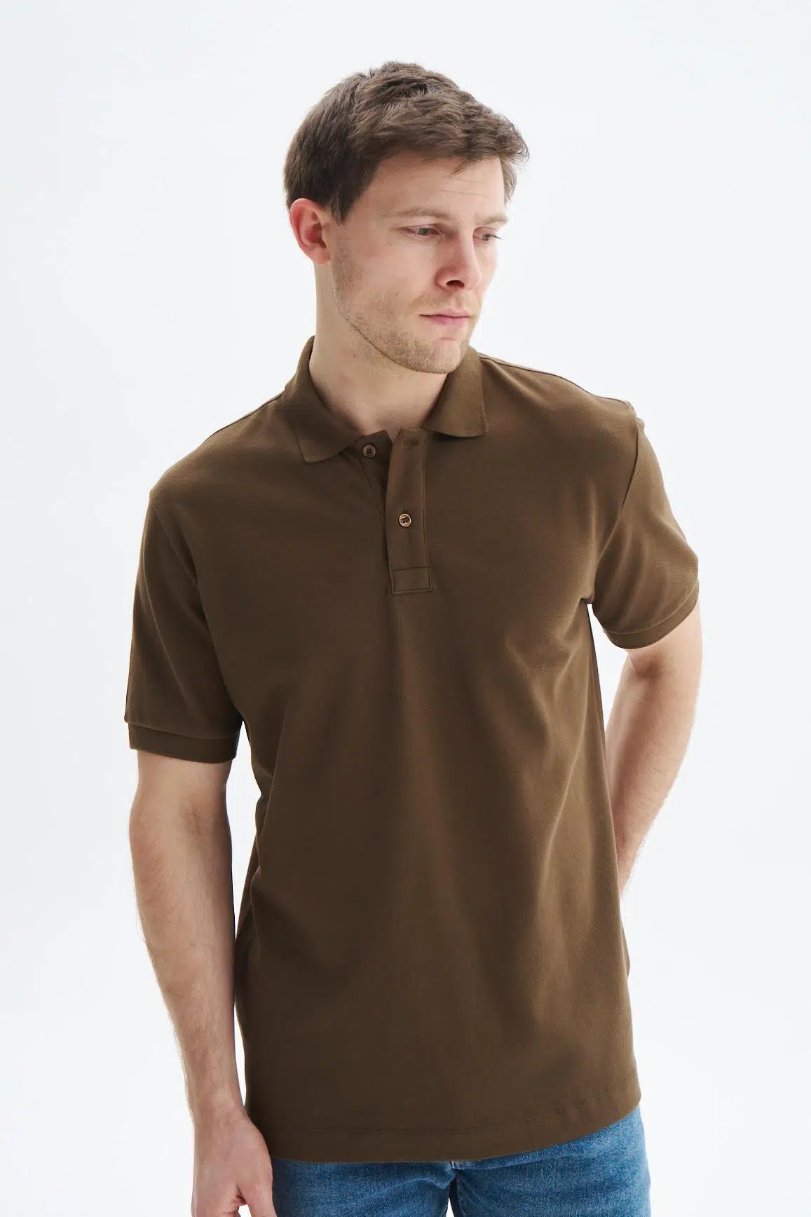 Ar-ma Erkek Battal Büyük Beden Polo Yaka Tişört Regular Fit %100 Pamuk Pike Basic Y29374870302 - Kahverengi-K1