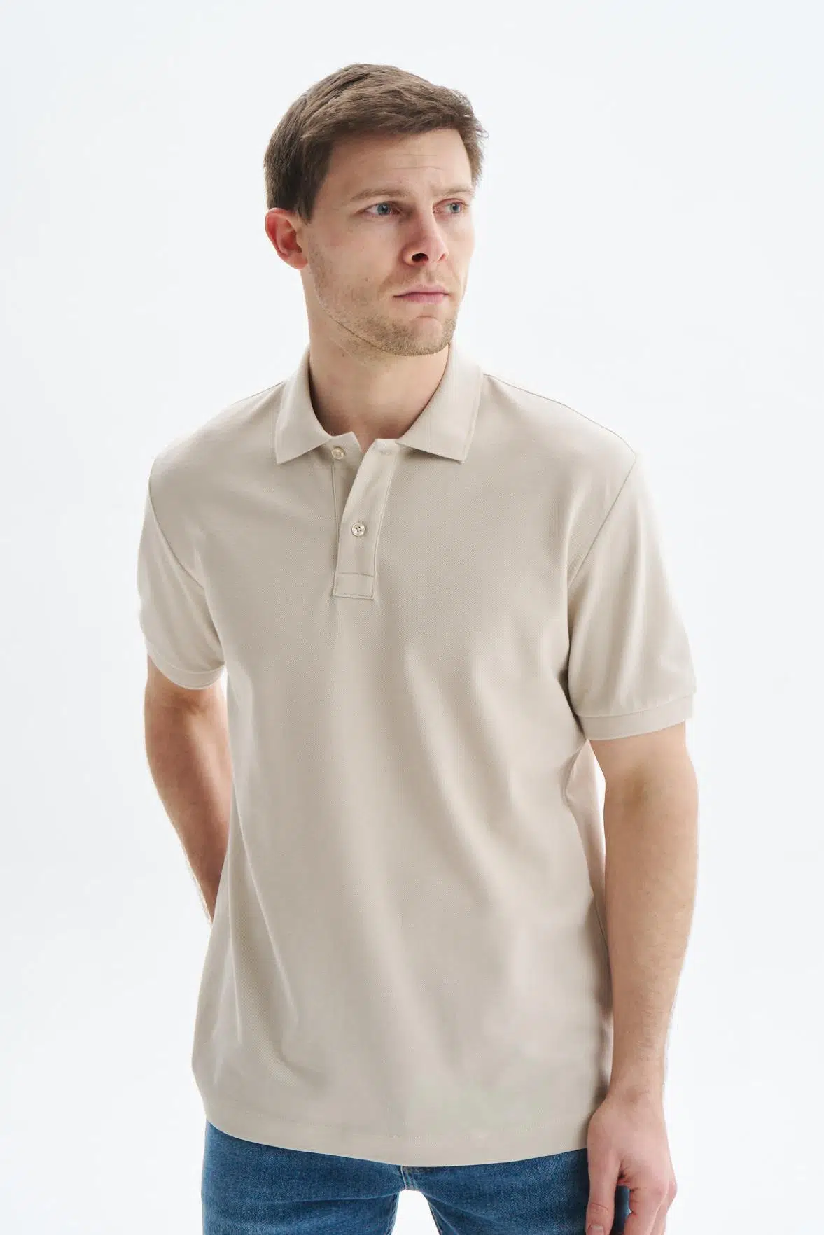 Ar-ma Erkek Battal Büyük Beden Polo Yaka Tişört Regular Fit %100 Pamuk Pike Basic Y29374870302 - Bej-B1