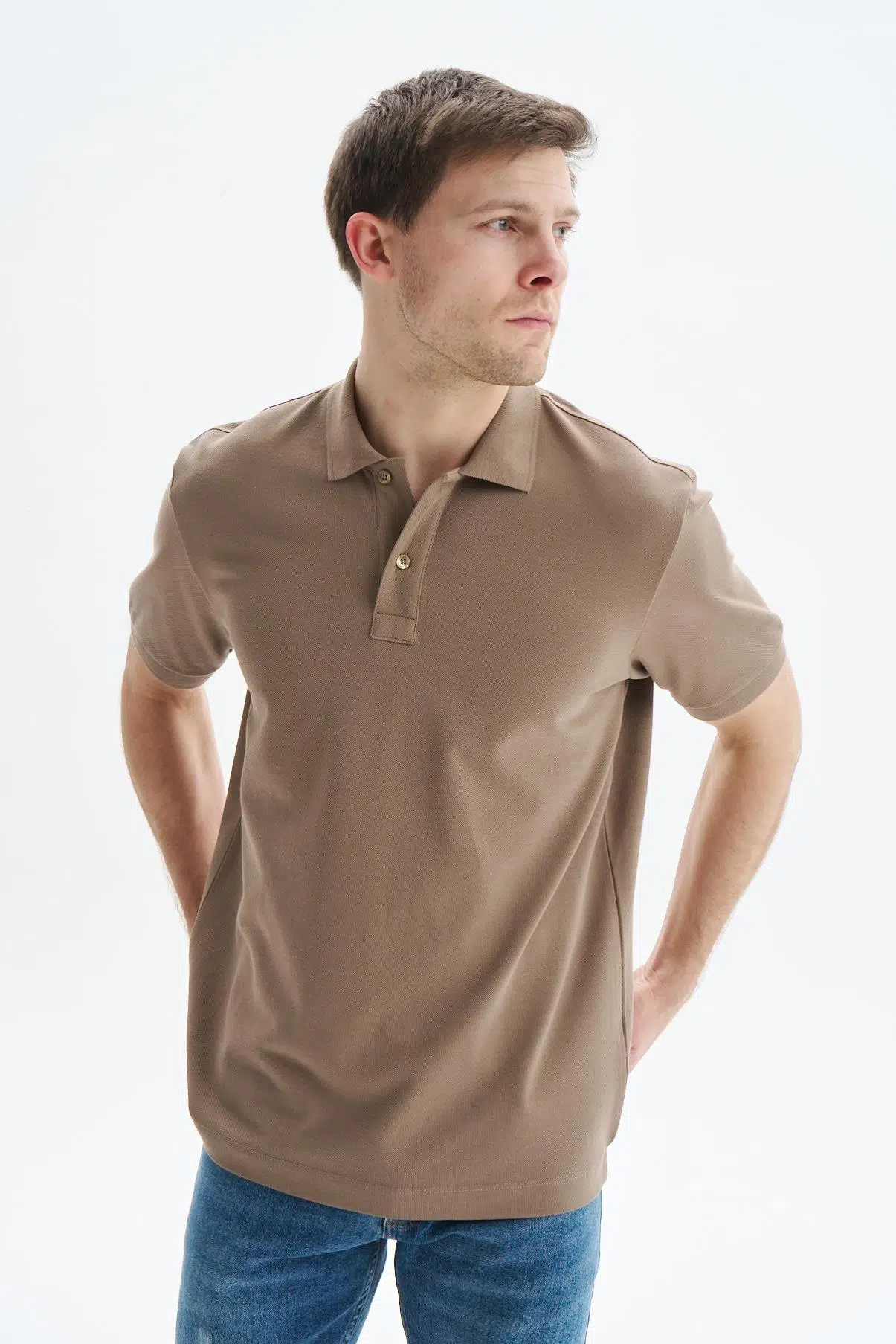 Ar-ma Erkek Battal Büyük Beden Polo Yaka Tişört Regular Fit %100 Pamuk Pike Basic Y29374870302 - Gri-Bej G8