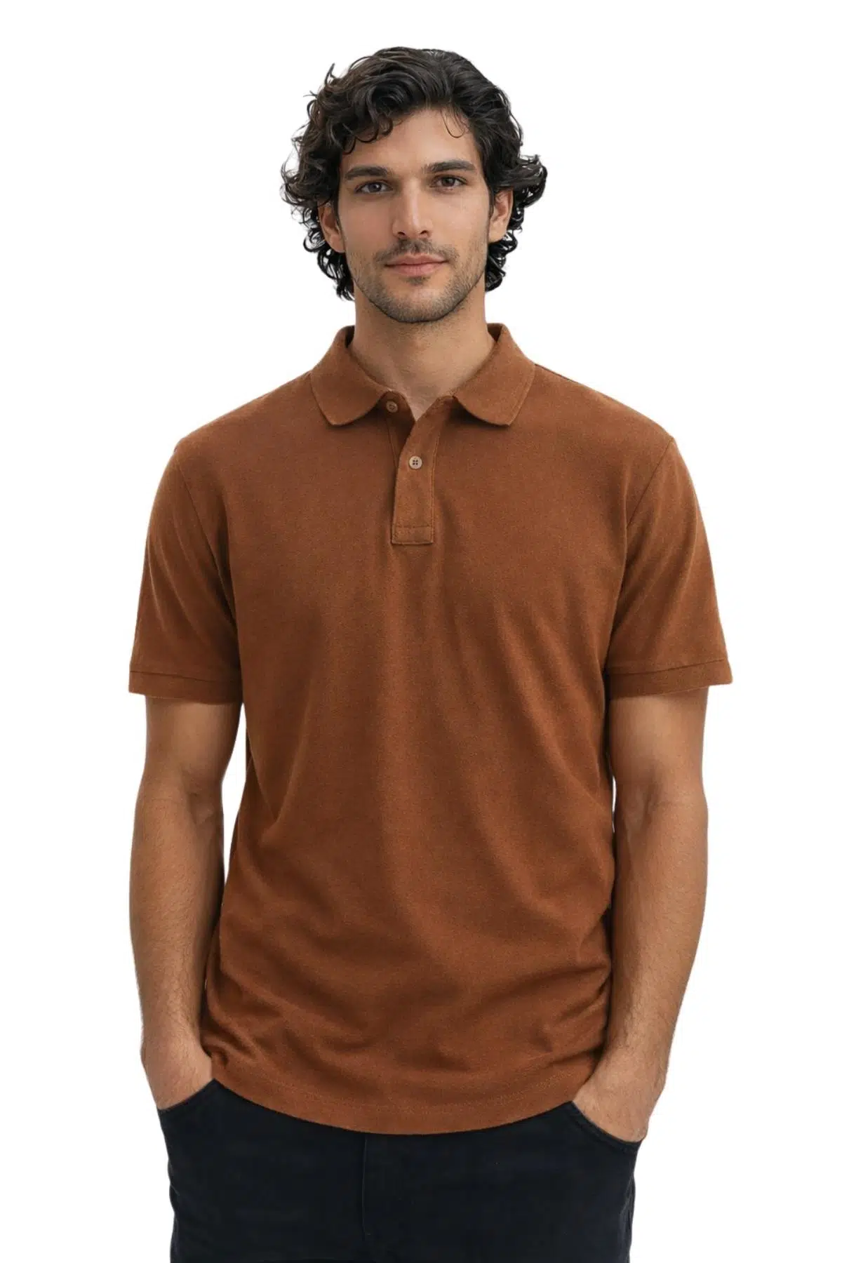 Ar-ma Erkek Battal Büyük Beden Polo Yaka Tişört Regular Fit %100 Pamuk Pike Basic Y29374870302 - Kahverengi-K7