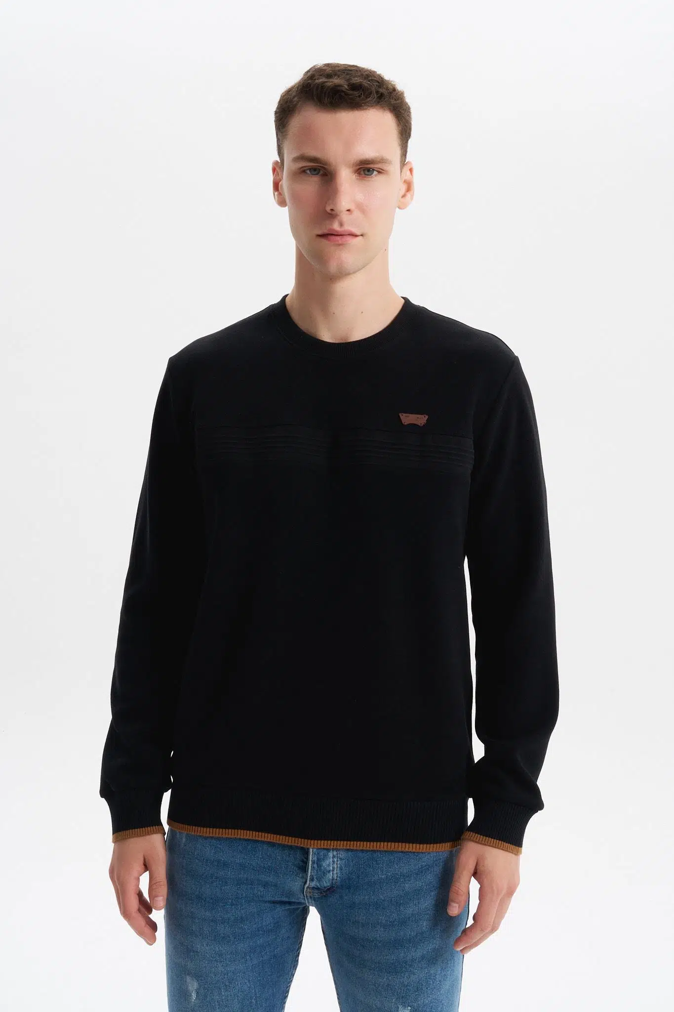 Ar-ma Erkek Bisiklet Yaka Sweatshirt Basic Baskisiz Cepsiz Regular Fit Karbon Firçali Selanik K30124697802 - Siyah-S1