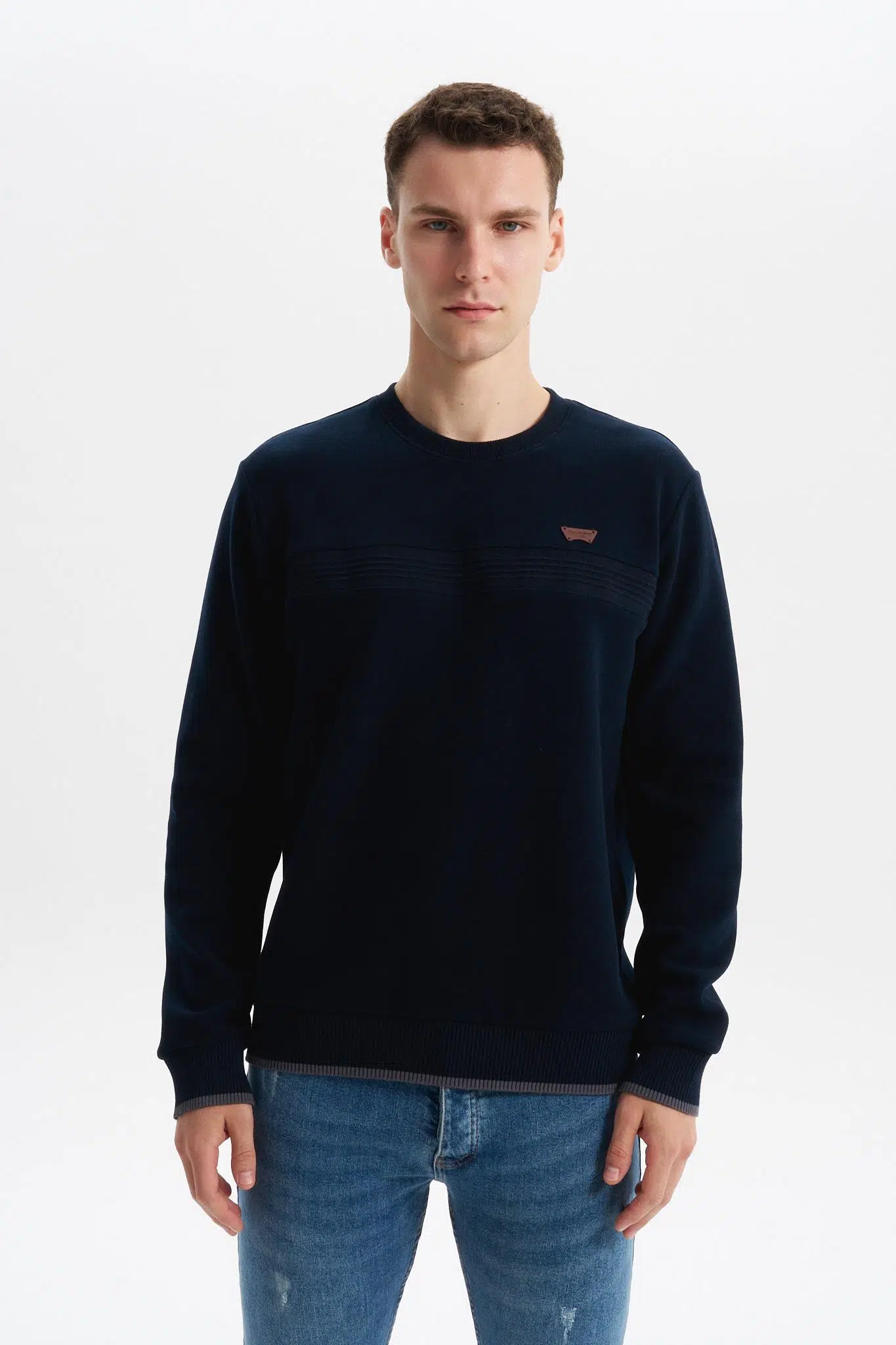 Ar-ma Erkek Bisiklet Yaka Sweatshirt Basic Baskisiz Cepsiz Regular Fit Karbon Firçali Selanik K30124697802 - Lacivert-L1