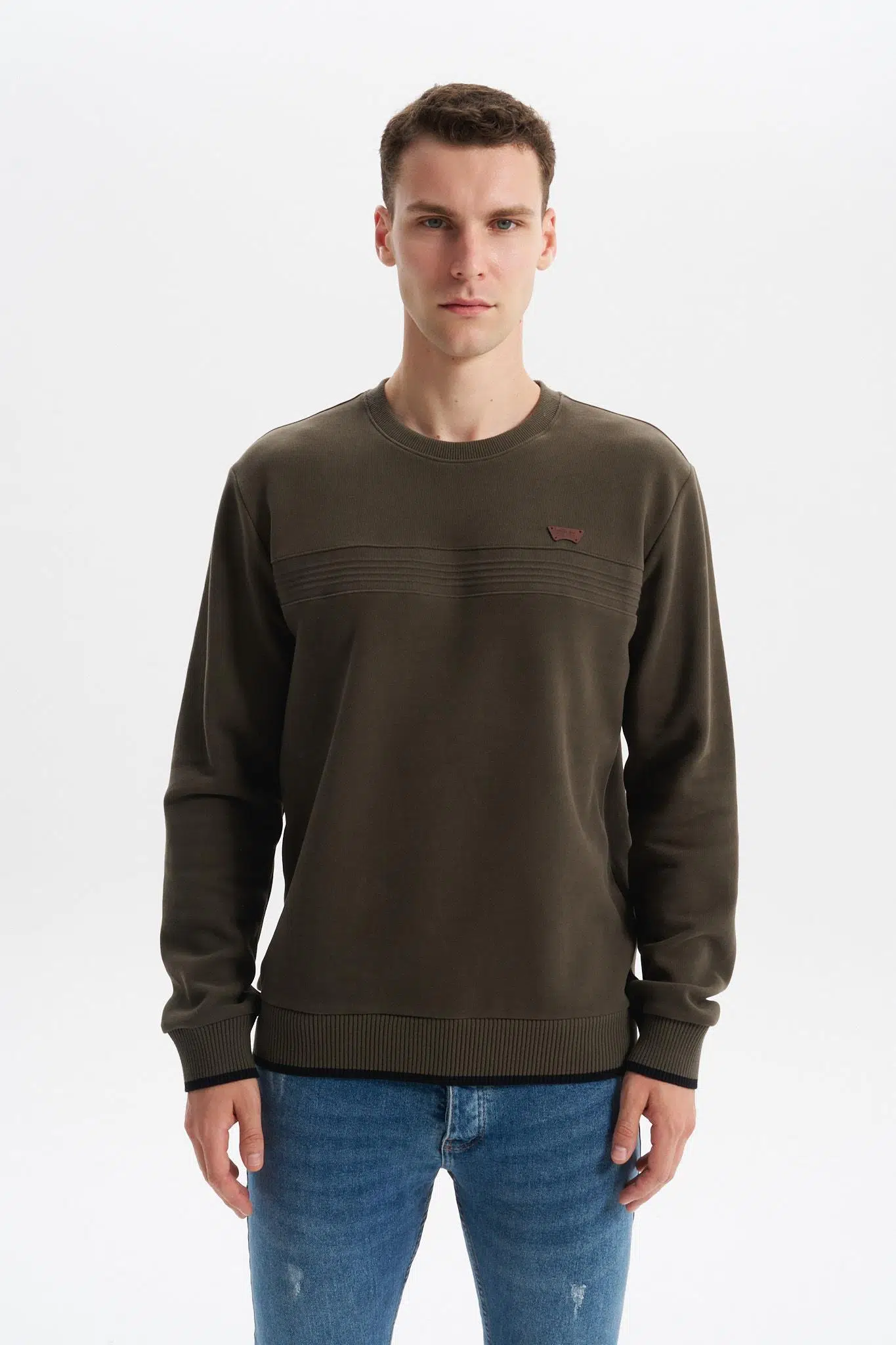 Ar-ma Erkek Bisiklet Yaka Sweatshirt Basic Baskisiz Cepsiz Regular Fit Karbon Firçali Selanik K30124697802 - Haki-H1