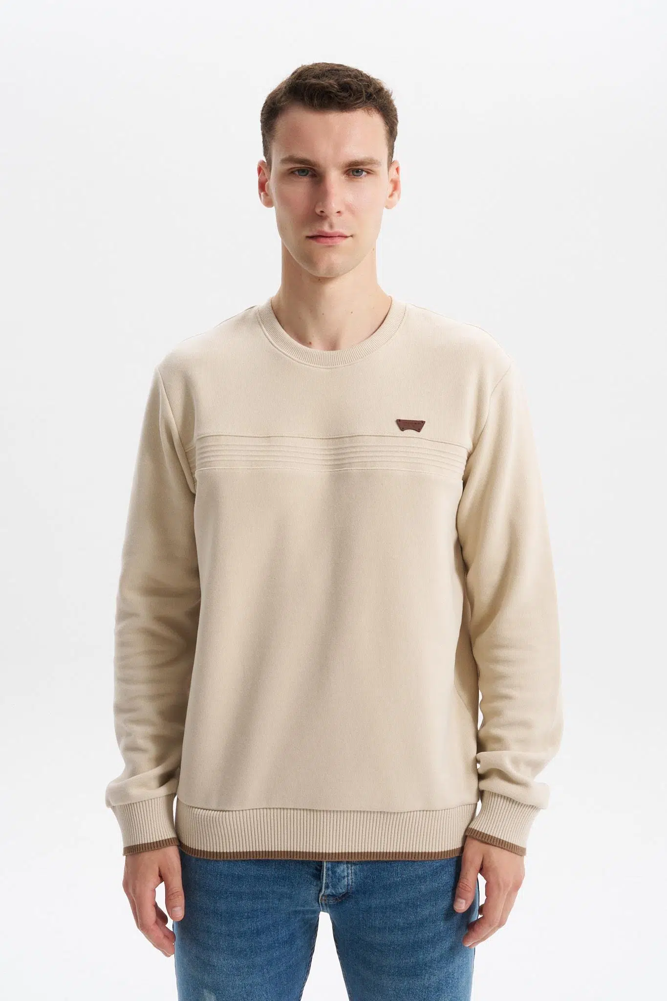 Ar-ma Erkek Bisiklet Yaka Sweatshirt Basic Baskisiz Cepsiz Regular Fit Karbon Firçali Selanik K30124697802 - Bej-B1