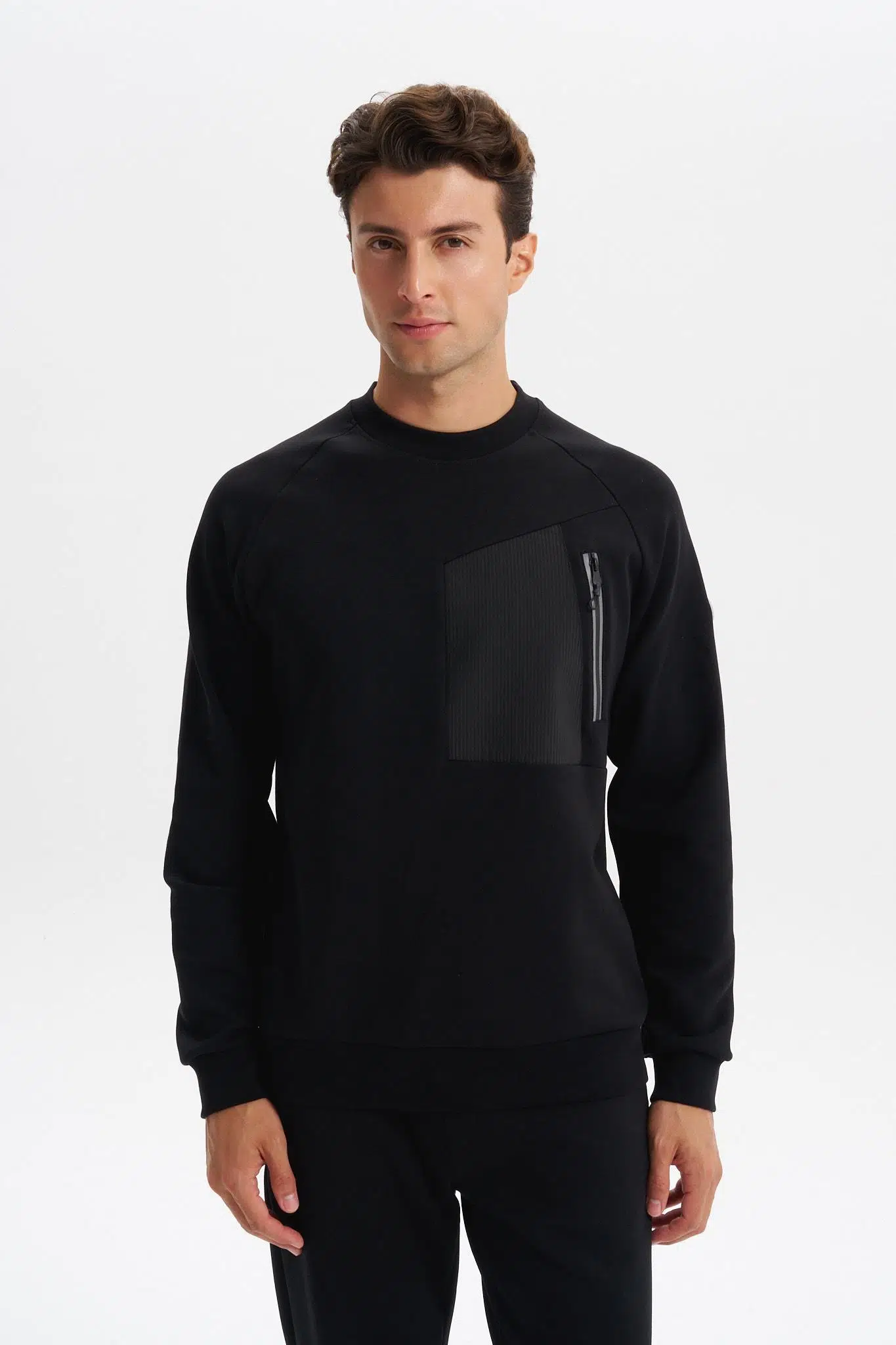 Ar-ma Erkek Bisiklet Yaka Sweatshirt Basic Baskisiz Sol Göğüs Cepli Slim Fit Scuba İnterlok K30124685402 - Siyah-S1