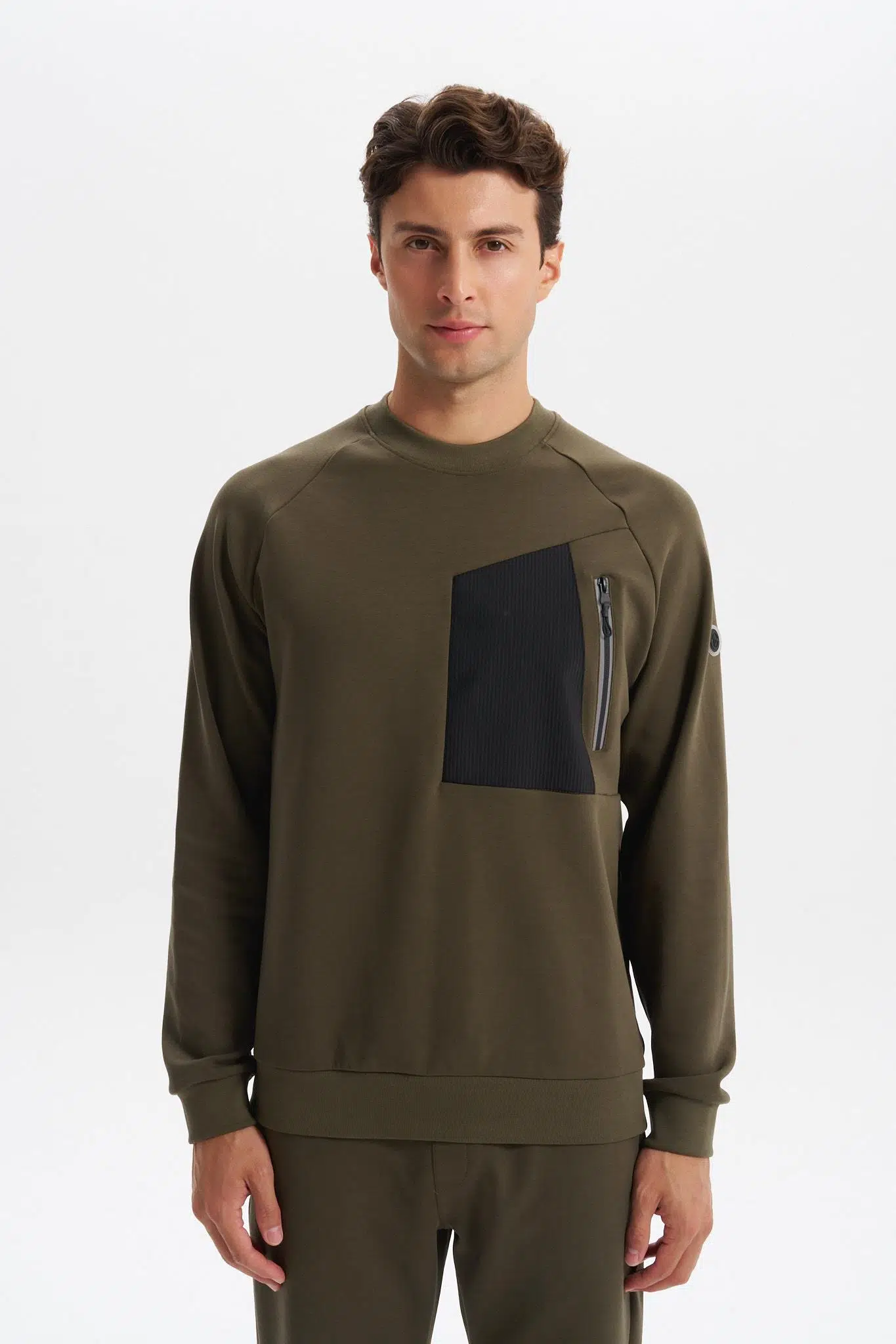 Ar-ma Erkek Bisiklet Yaka Sweatshirt Basic Baskisiz Sol Göğüs Cepli Slim Fit Scuba İnterlok K30124685402 - Haki-H1