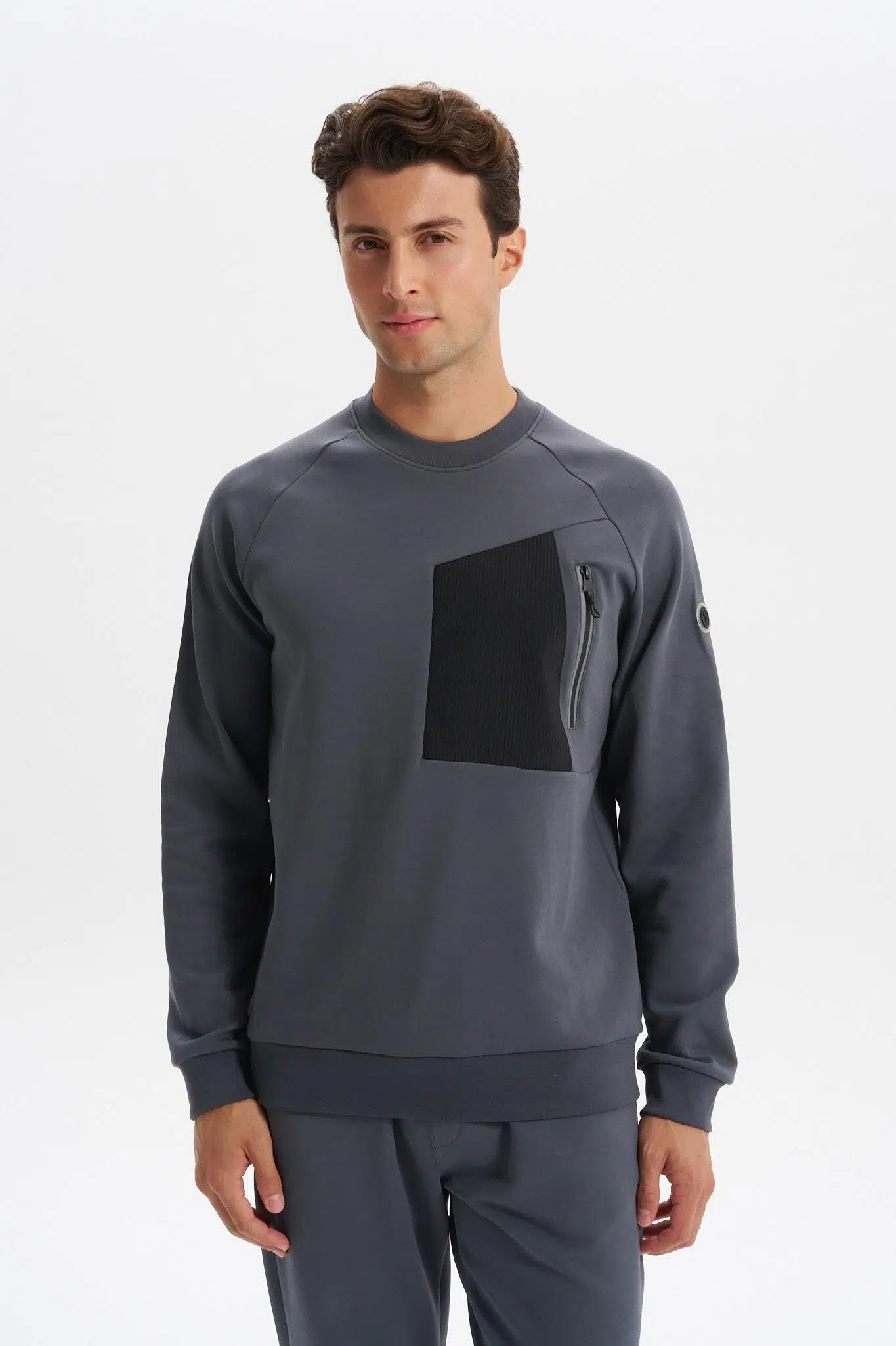 Ar-ma Erkek Bisiklet Yaka Sweatshirt Basic Baskisiz Sol Göğüs Cepli Slim Fit Scuba İnterlok K30124685402 - Gri-G3