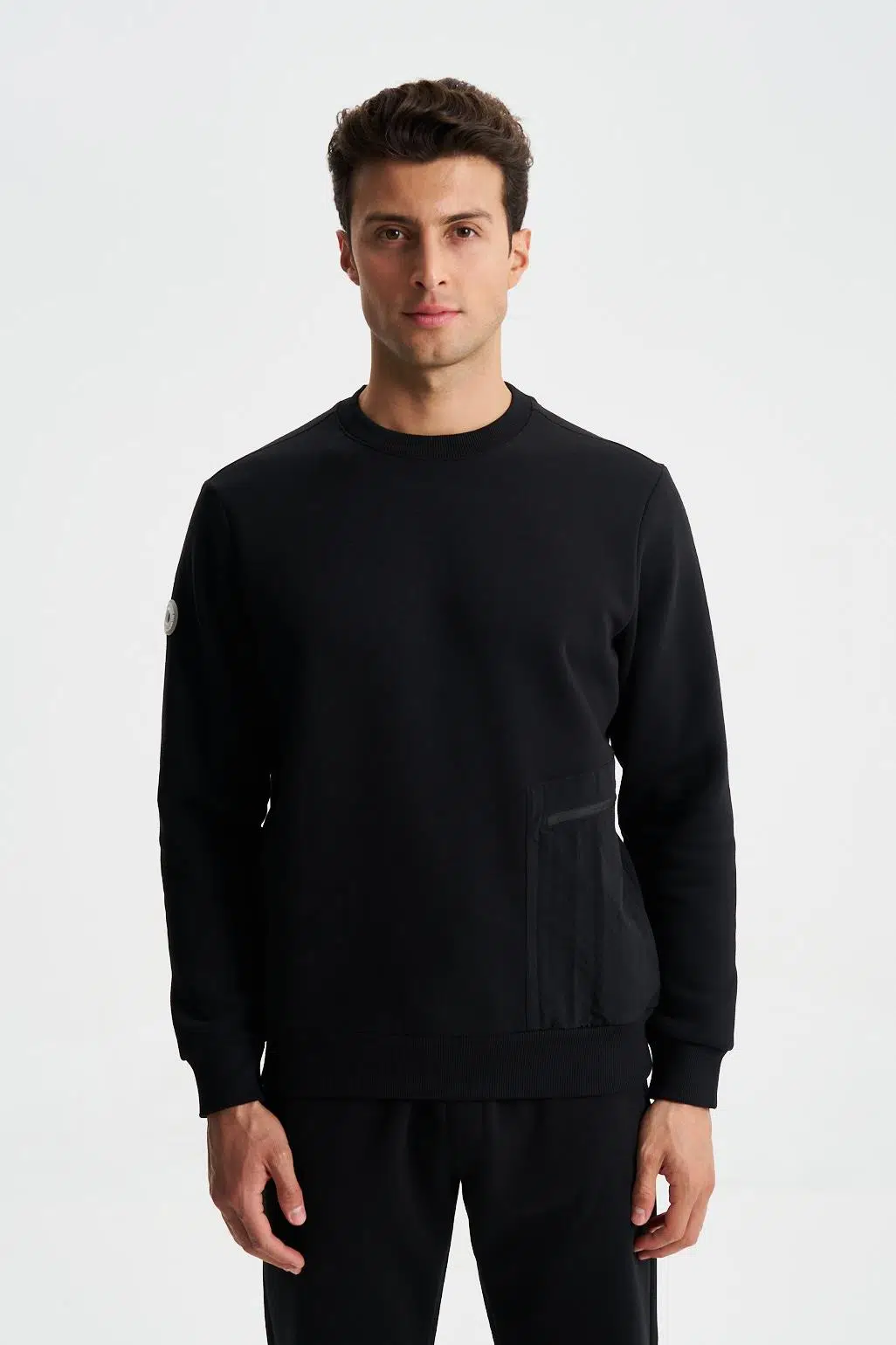 Ar-ma Erkek Bisiklet Yaka Sweatshirt Basic Baskisiz Yandan Fermuar Cepli Regular Fit Şardonlu Üç İplik K28124602101 - Siyah-S1