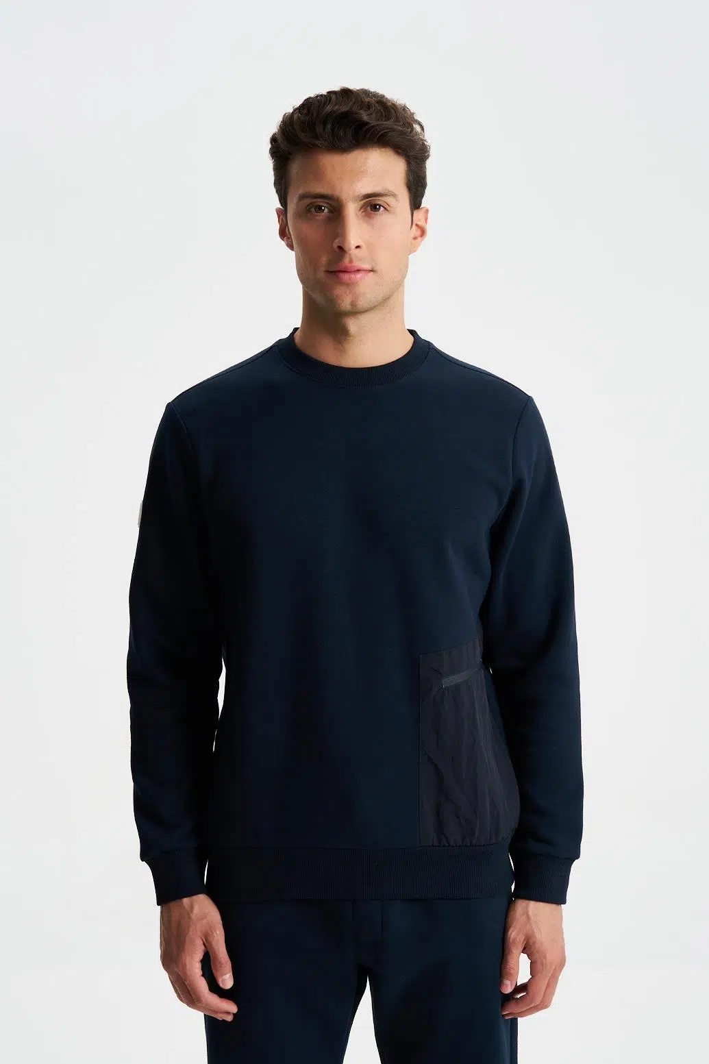 Ar-ma Erkek Bisiklet Yaka Sweatshirt Basic Baskisiz Yandan Fermuar Cepli Regular Fit Şardonlu Üç İplik K28124602101 - Lacivert-L1