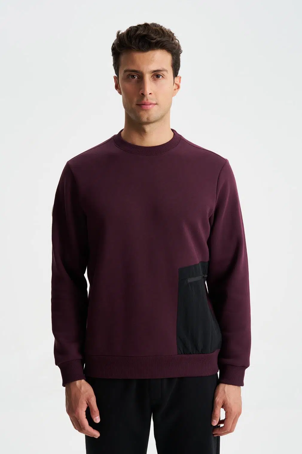 Ar-ma Erkek Bisiklet Yaka Sweatshirt Basic Baskisiz Yandan Fermuar Cepli Regular Fit Şardonlu Üç İplik K28124602101 - Bordo-B1
