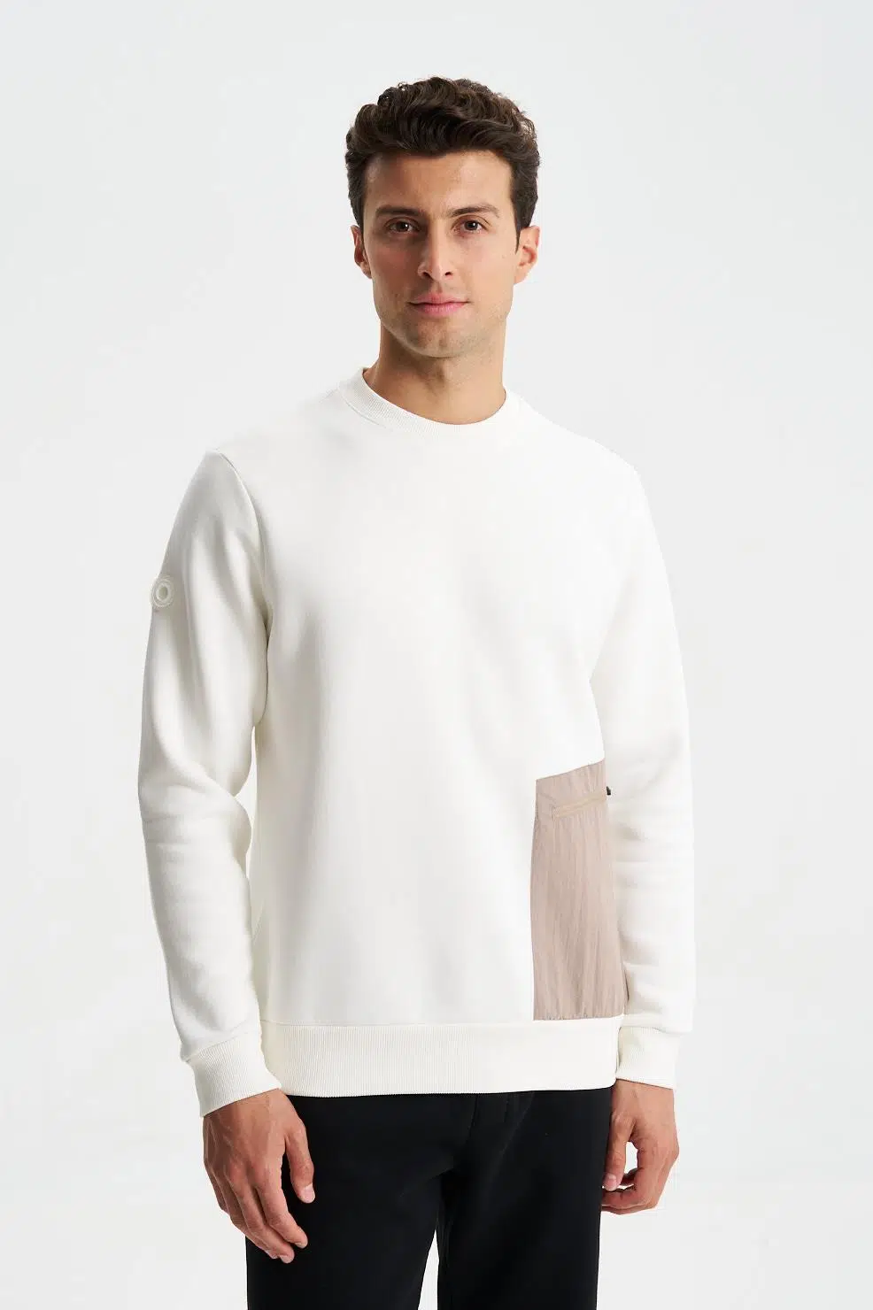 Ar-ma Erkek Bisiklet Yaka Sweatshirt Basic Baskisiz Yandan Fermuar Cepli Regular Fit Şardonlu Üç İplik K28124602101 - Ekru-E1