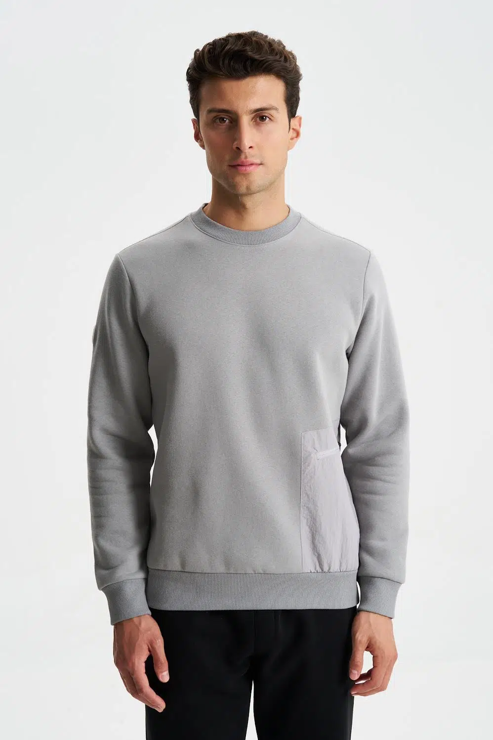 Ar-ma Erkek Bisiklet Yaka Sweatshirt Basic Baskisiz Yandan Fermuar Cepli Regular Fit Şardonlu Üç İplik K28124602101 - Gri-G2