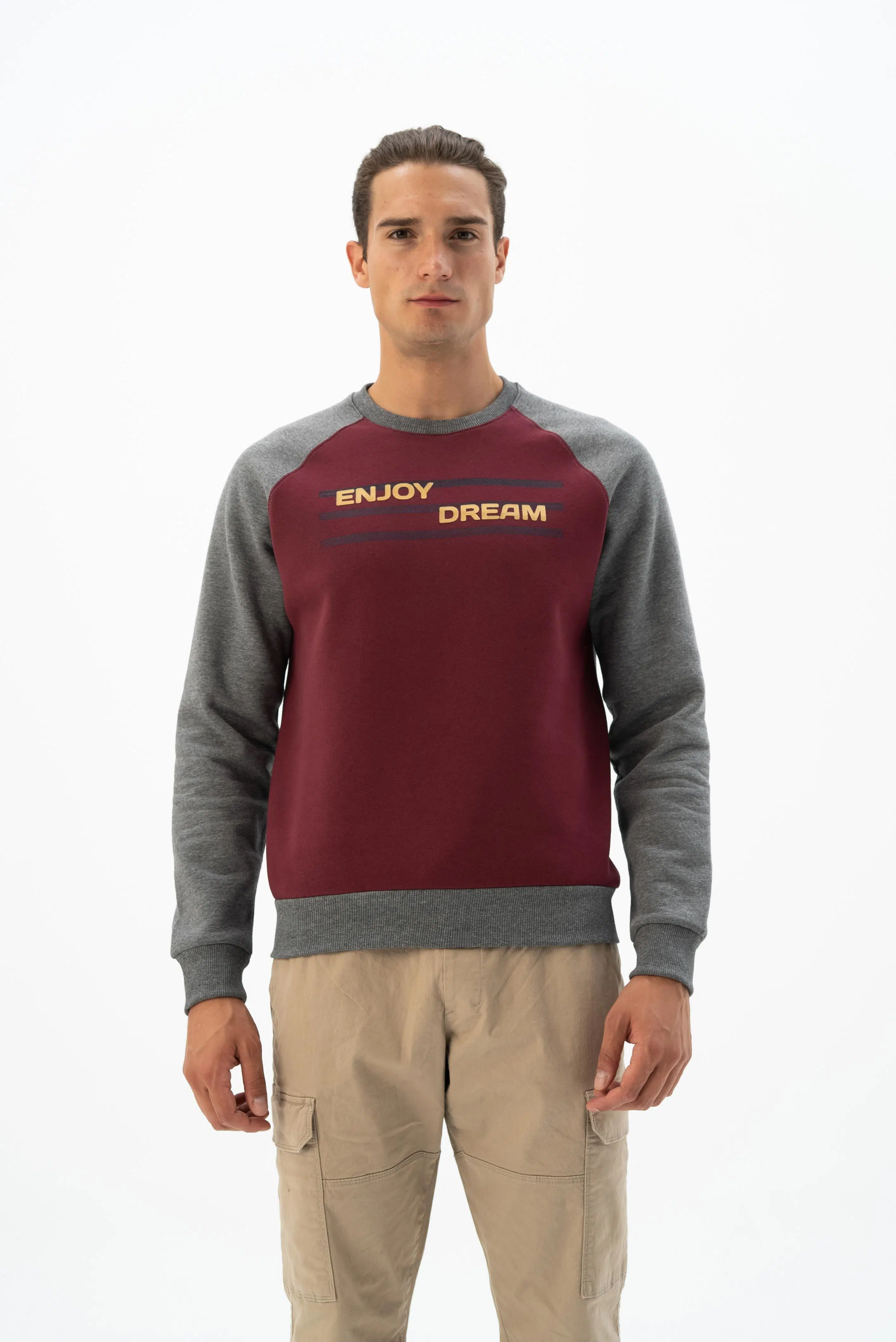 Ar-ma Erkek Bisiklet Yaka Sweatshirt Yazi Baskili Cepsiz Örme Kumaş Büyük Beden %70 Pamuk %30 Polyester 30/1 Şardonlu Üç İplik K24124884401 - Bordo-B1