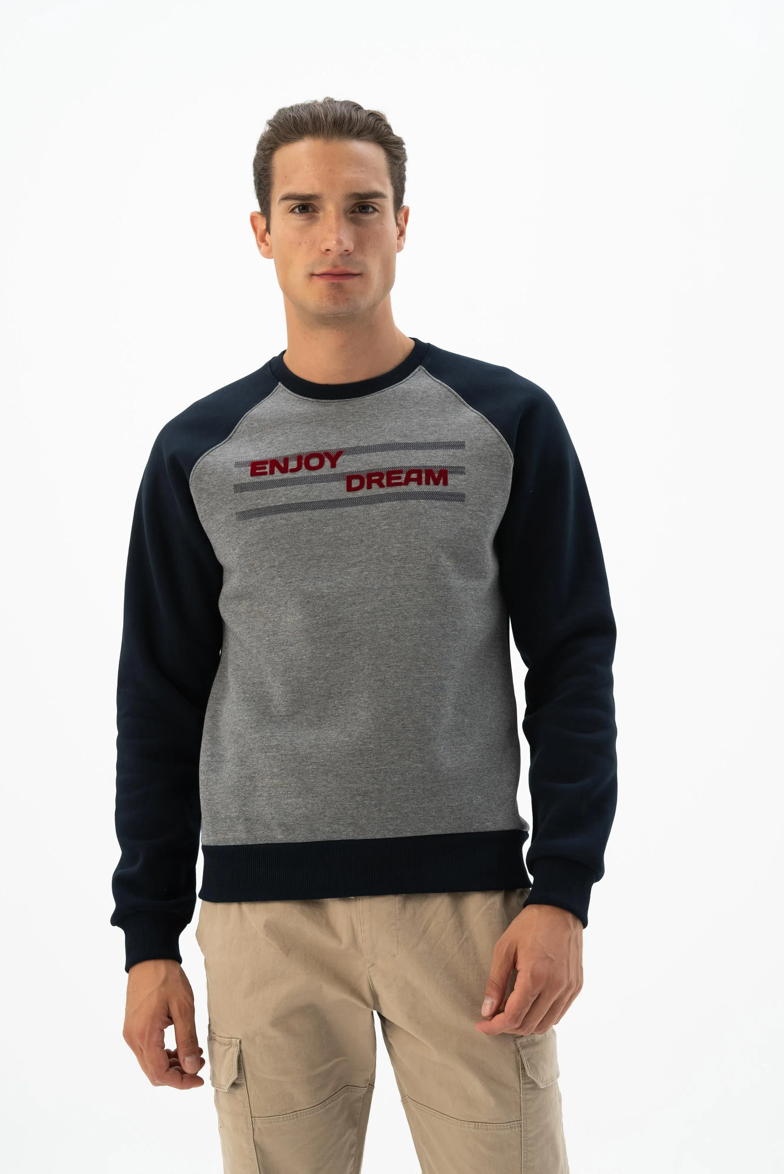 Ar-ma Erkek Bisiklet Yaka Sweatshirt Yazi Baskili Cepsiz Örme Kumaş Büyük Beden %70 Pamuk %30 Polyester 30/1 Şardonlu Üç İplik K24124884401 - Gri-G1
