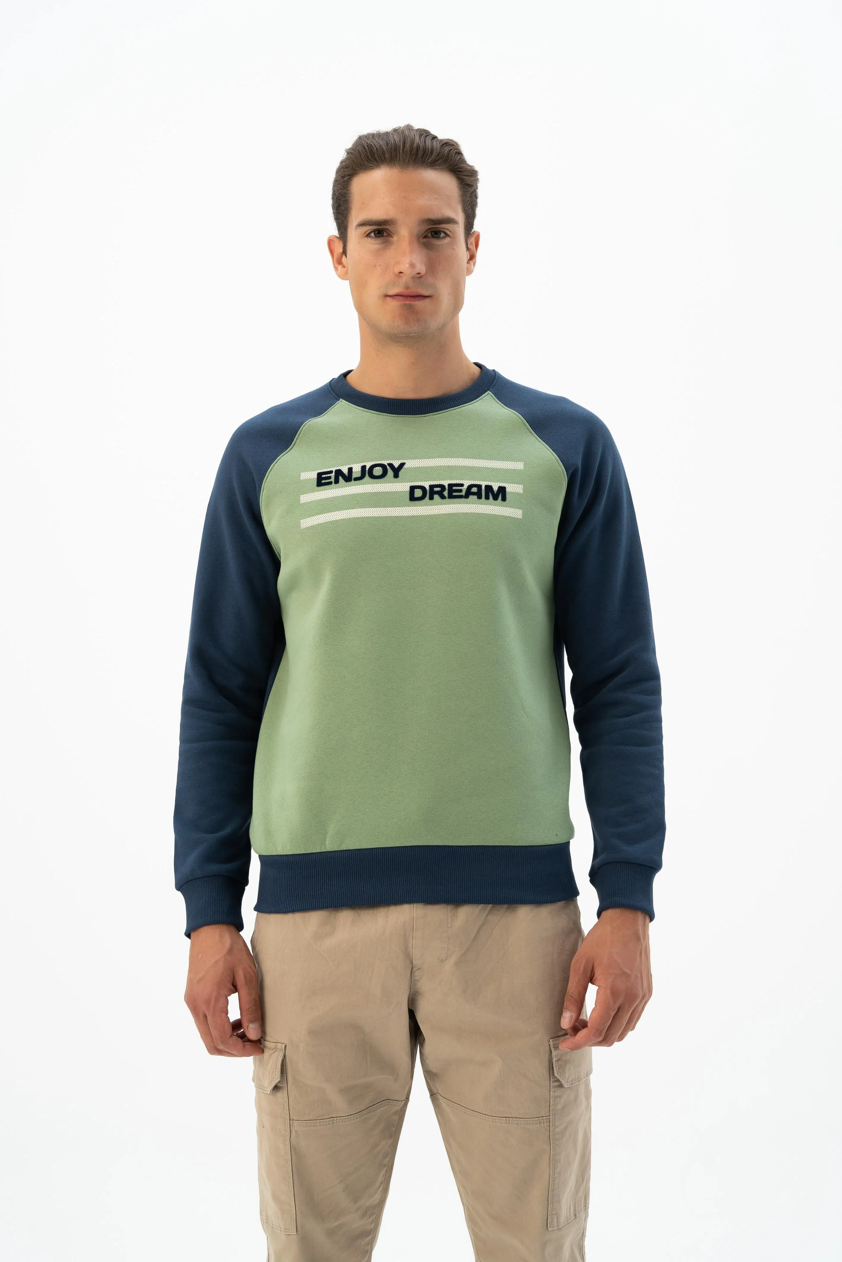 Ar-ma Erkek Bisiklet Yaka Sweatshirt Yazi Baskili Cepsiz Örme Kumaş Büyük Beden %70 Pamuk %30 Polyester 30/1 Şardonlu Üç İplik K24124884401 - Yeşil-Y2