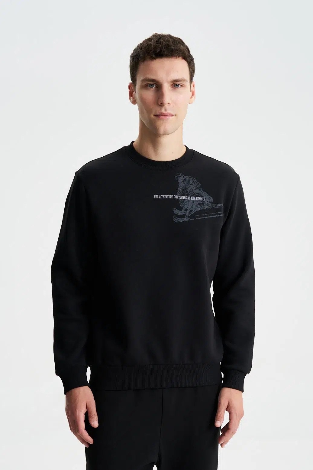 Ar-ma Erkek Bisiklet Yaka Sweatshirt Yazi Baskili Cepsiz Regular Fit Şardonlu Üç İplik K28124602401 - Siyah-S1