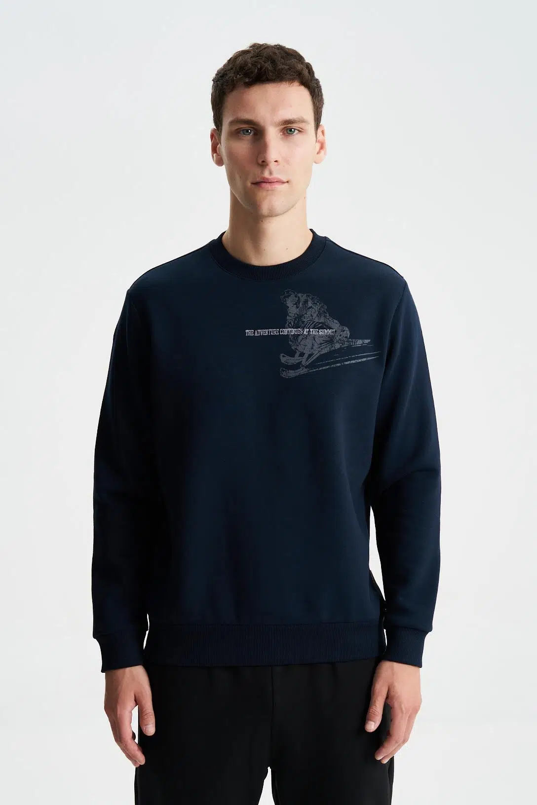 Ar-ma Erkek Bisiklet Yaka Sweatshirt Yazi Baskili Cepsiz Regular Fit Şardonlu Üç İplik K28124602401 - Lacivert-L1