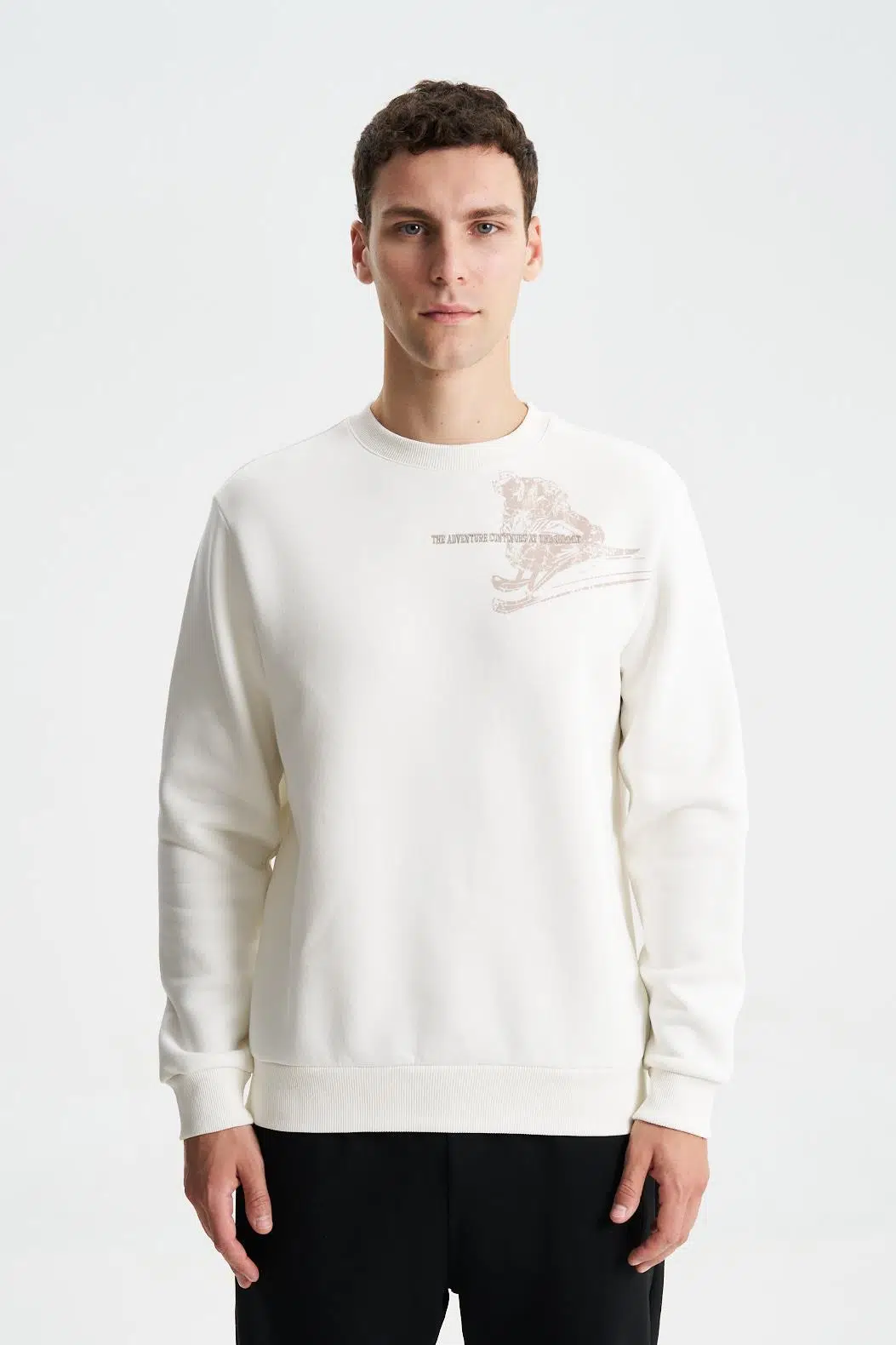 Ar-ma Erkek Bisiklet Yaka Sweatshirt Yazi Baskili Cepsiz Regular Fit Şardonlu Üç İplik K28124602401 - Ekru-E1
