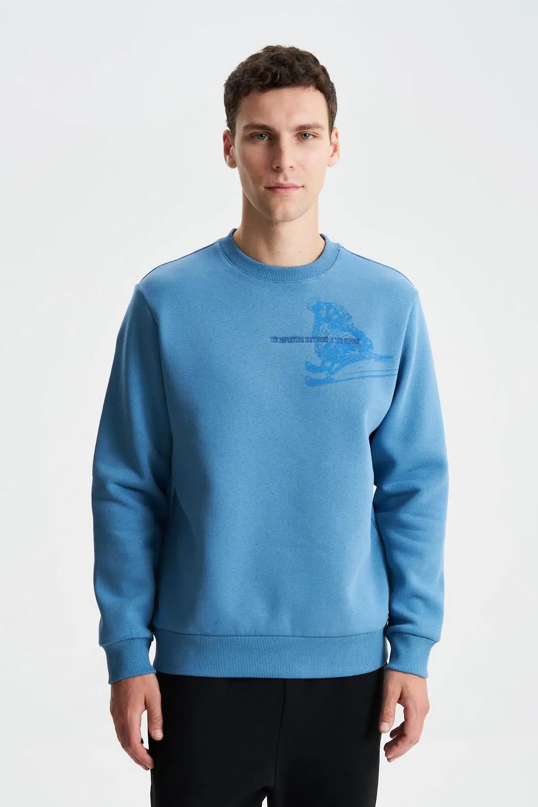 Ar-ma Erkek Bisiklet Yaka Sweatshirt Yazi Baskili Cepsiz Regular Fit Şardonlu Üç İplik K28124602401 - Mavi-M2
