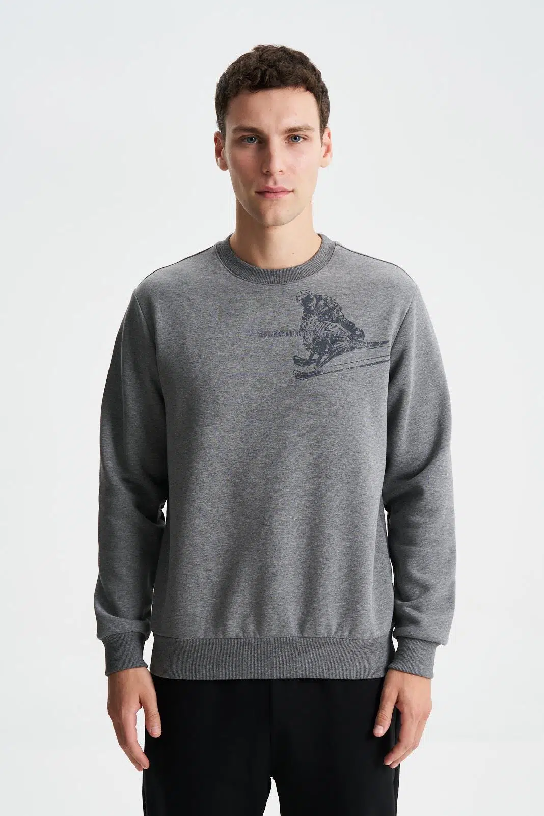 Ar-ma Erkek Bisiklet Yaka Sweatshirt Yazi Baskili Cepsiz Regular Fit Şardonlu Üç İplik K28124602401 - Gri-G1