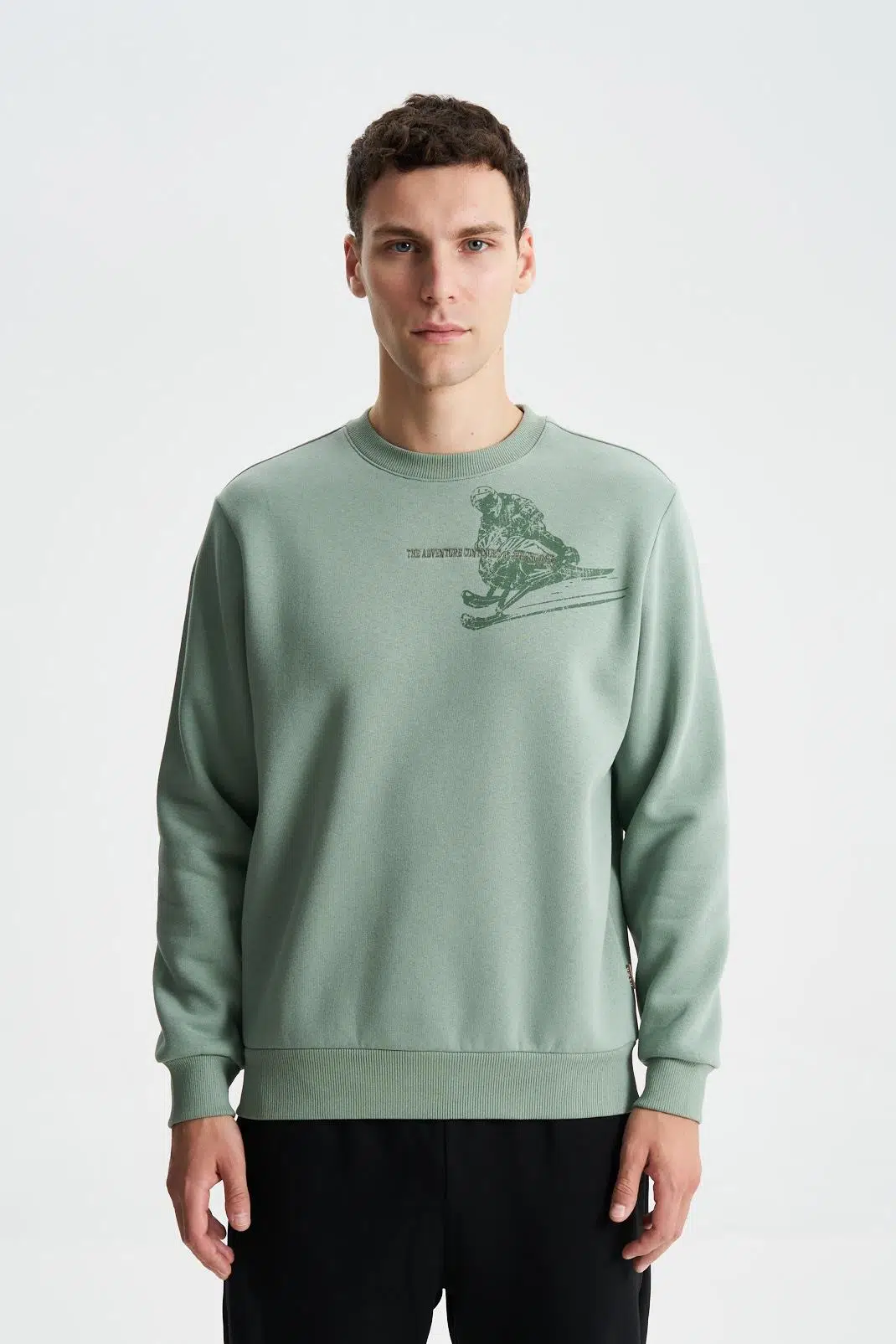 Ar-ma Erkek Bisiklet Yaka Sweatshirt Yazi Baskili Cepsiz Regular Fit Şardonlu Üç İplik K28124602401 - Yeşil-Y2