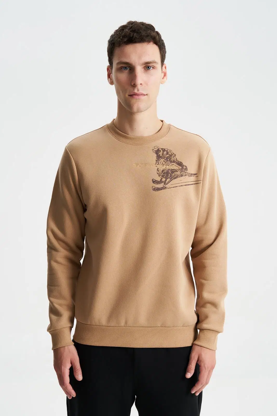 Ar-ma Erkek Bisiklet Yaka Sweatshirt Yazi Baskili Cepsiz Regular Fit Şardonlu Üç İplik K28124602401 - Kahverengi-K3