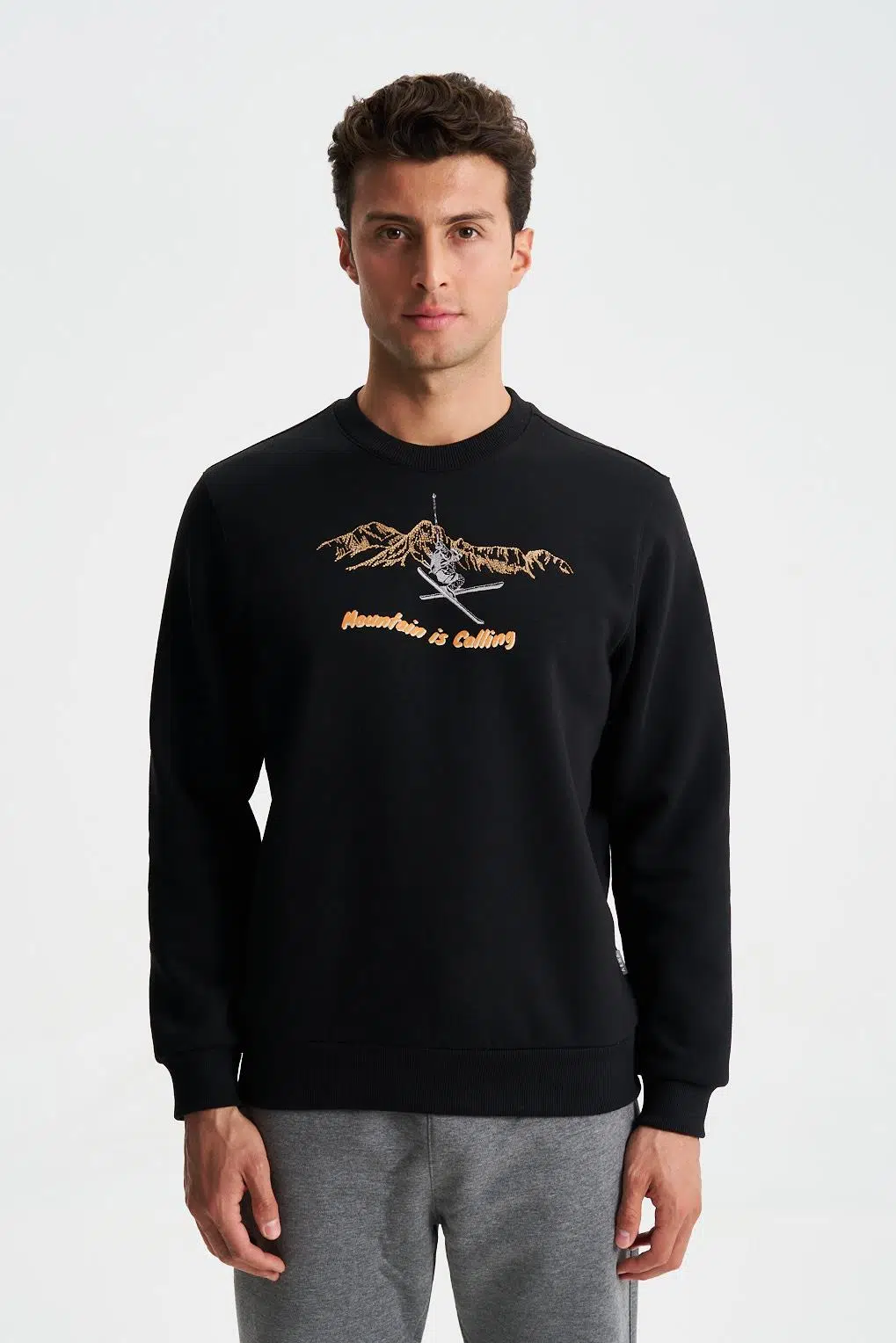 Ar-ma Erkek Bisiklet Yaka Sweatshirt Yazi Baskili Cepsiz Regular Fit Şardonlu Üç İplik K28124602501 - Siyah-S1