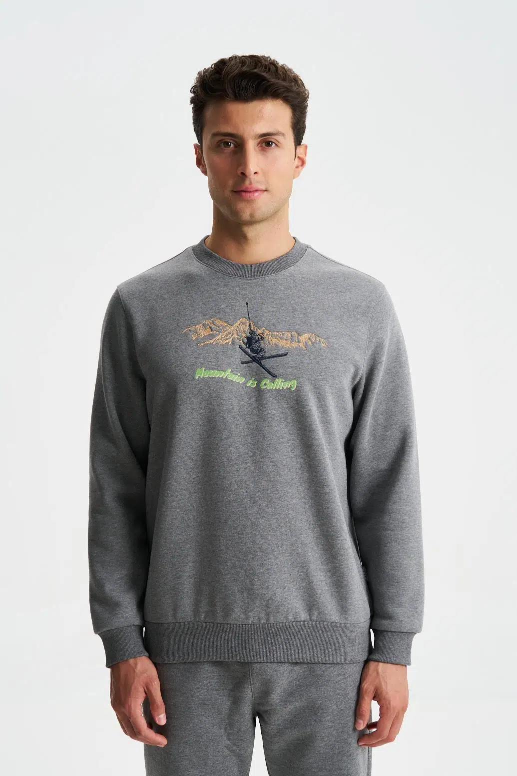 Ar-ma Erkek Bisiklet Yaka Sweatshirt Yazi Baskili Cepsiz Regular Fit Şardonlu Üç İplik K28124602501 - Gri-G1
