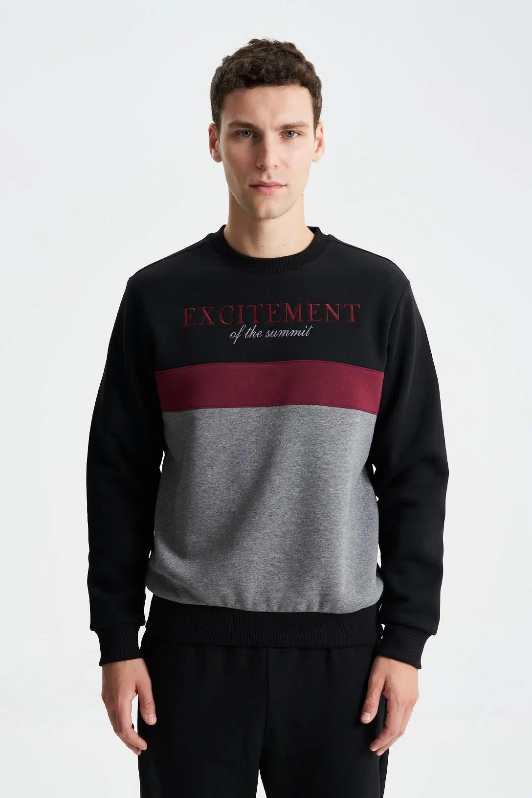 Ar-ma Erkek Bisiklet Yaka Sweatshirt Yazi Baskili Cepsiz Regular Fit Şardonlu Üç İplik K28124602701 - Siyah-S1