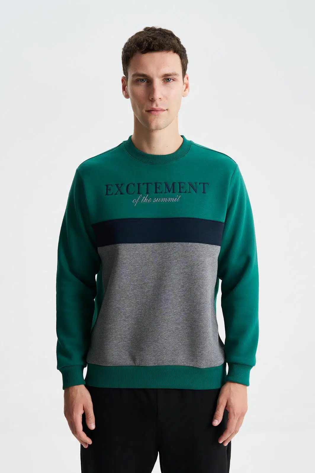 Ar-ma Erkek Bisiklet Yaka Sweatshirt Yazi Baskili Cepsiz Regular Fit Şardonlu Üç İplik K28124602701 - Yeşil-Y10