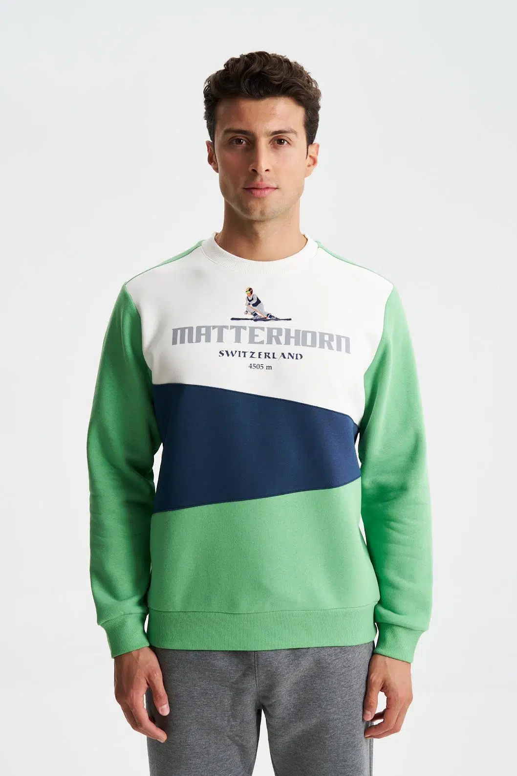Ar-ma Erkek Bisiklet Yaka Sweatshirt Yazi Baskili Cepsiz Regular Fit Şardonlu Üç İplik K28124602801 - Yeşil-Y1