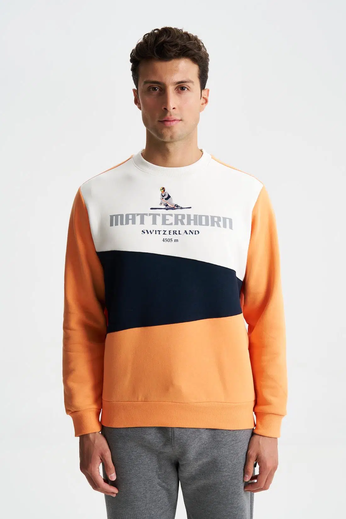 Ar-ma Erkek Bisiklet Yaka Sweatshirt Yazi Baskili Cepsiz Regular Fit Şardonlu Üç İplik K28124602801 - Turuncu-T1