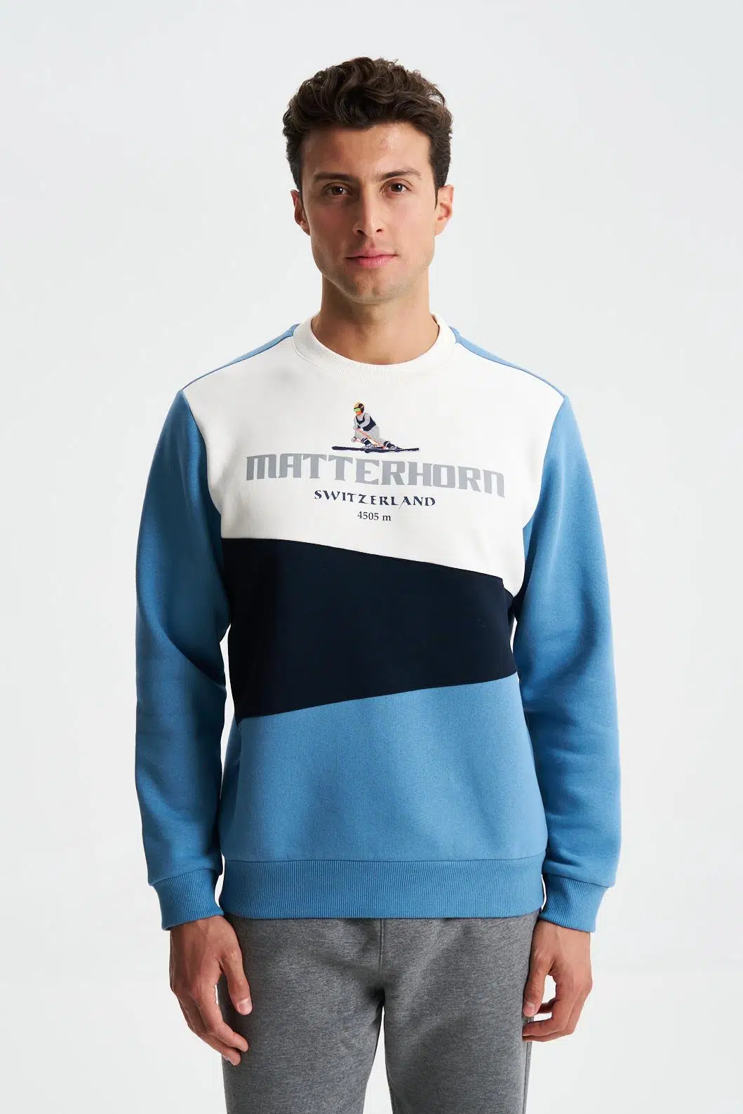 Ar-ma Erkek Bisiklet Yaka Sweatshirt Yazi Baskili Cepsiz Regular Fit Şardonlu Üç İplik K28124602801 - Mavi-M2