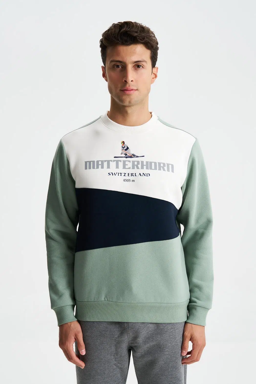 Ar-ma Erkek Bisiklet Yaka Sweatshirt Yazi Baskili Cepsiz Regular Fit Şardonlu Üç İplik K28124602801 - Yeşil-Y2