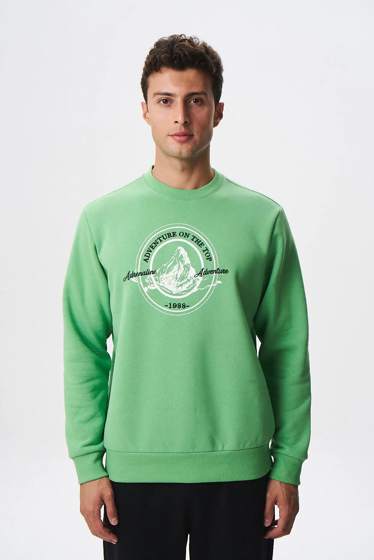 Ar-ma Erkek Bisiklet Yaka Sweatshirt Yazi Baskili Cepsiz Regular Fit Şardonlu Üç İplik K28124602901 - Yeşil-Y1