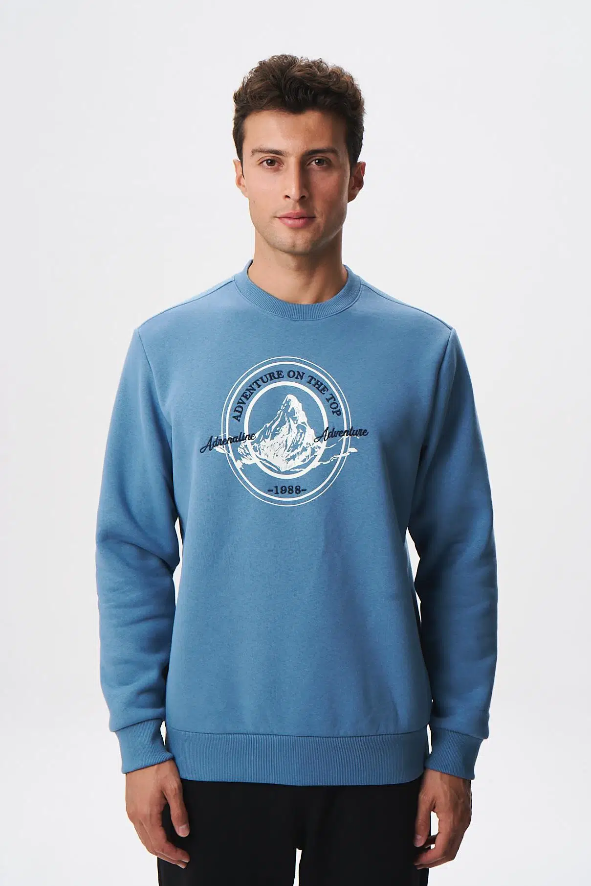 Ar-ma Erkek Bisiklet Yaka Sweatshirt Yazi Baskili Cepsiz Regular Fit Şardonlu Üç İplik K28124602901 - Mavi-M2