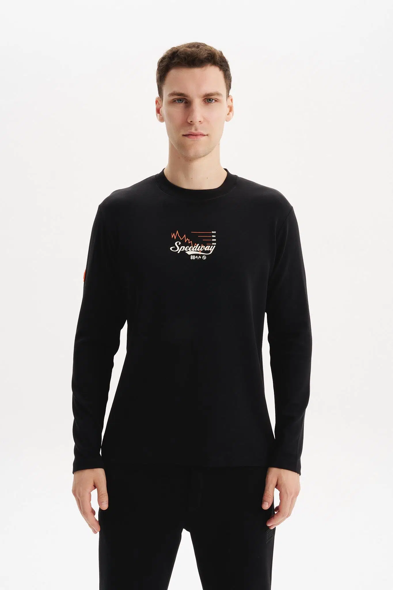 Ar-ma Erkek Bisiklet Yaka Sweatshirt Yazi Baskili Cepsiz Slim Fit Çift Tarafli İnterlok K30124989502 - Siyah-S1