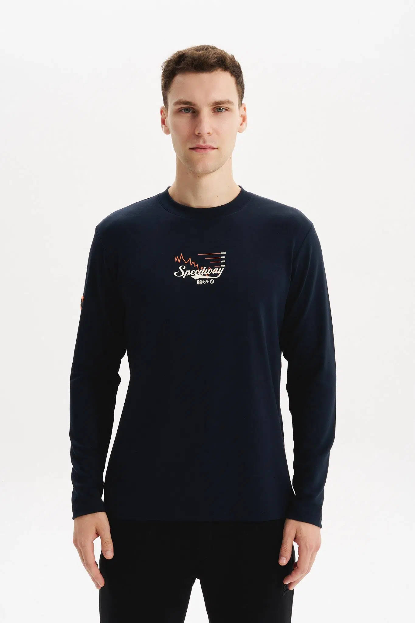 Ar-ma Erkek Bisiklet Yaka Sweatshirt Yazi Baskili Cepsiz Slim Fit Çift Tarafli İnterlok K30124989502 - Lacivert-L1