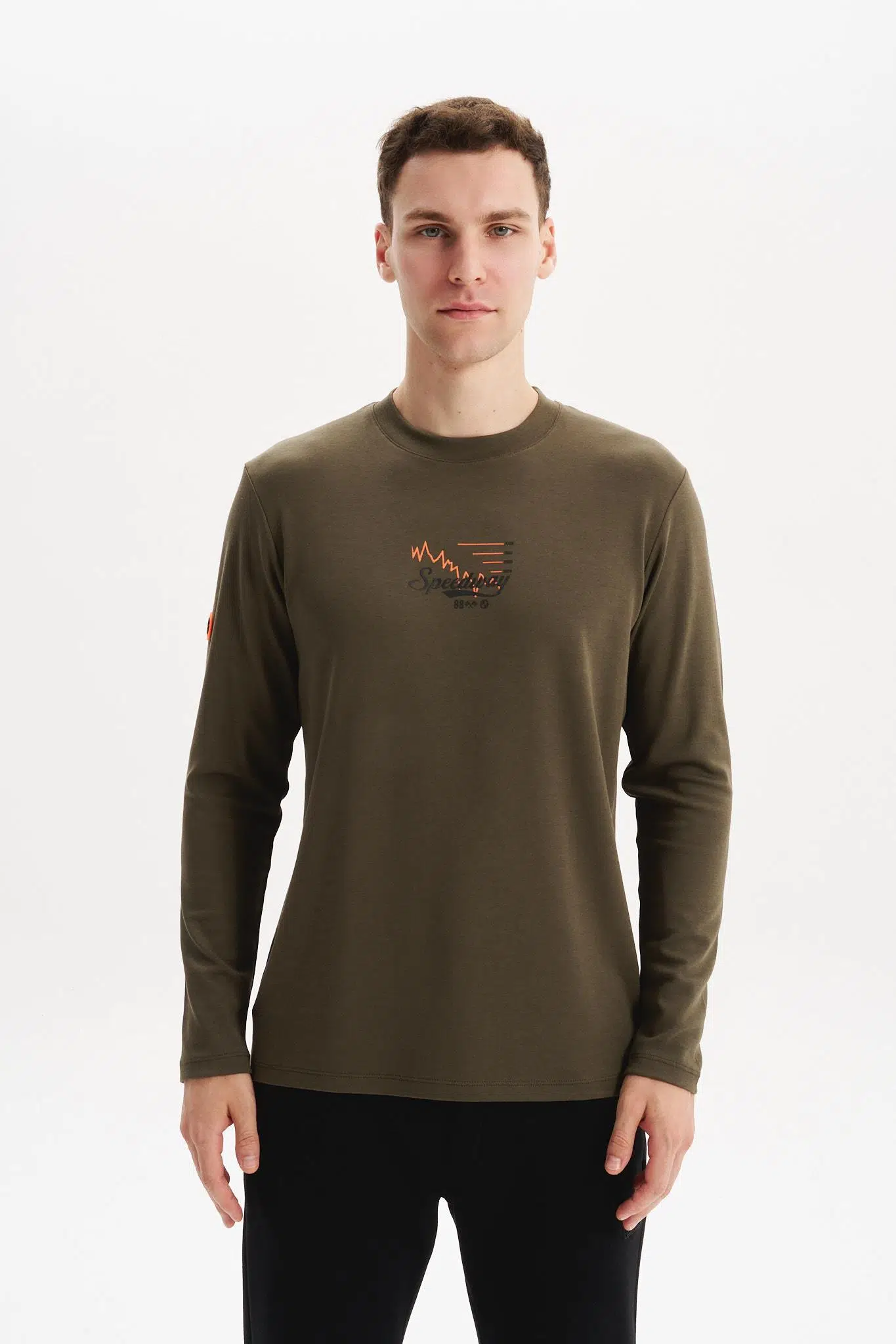 Ar-ma Erkek Bisiklet Yaka Sweatshirt Yazi Baskili Cepsiz Slim Fit Çift Tarafli İnterlok K30124989502 - Haki-H1