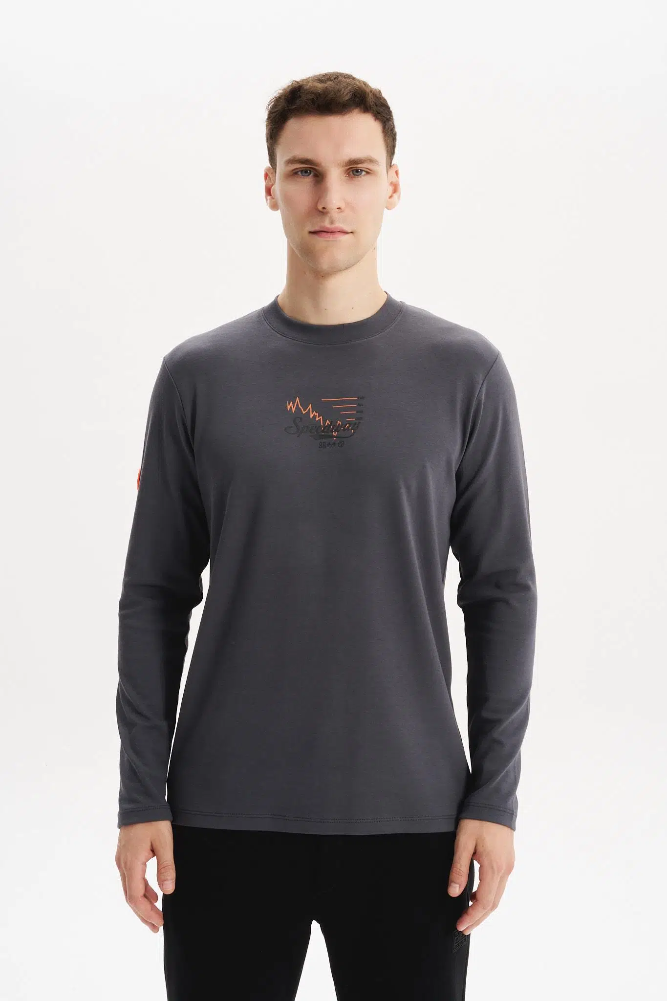 Ar-ma Erkek Bisiklet Yaka Sweatshirt Yazi Baskili Cepsiz Slim Fit Çift Tarafli İnterlok K30124989502 - Gri-G3