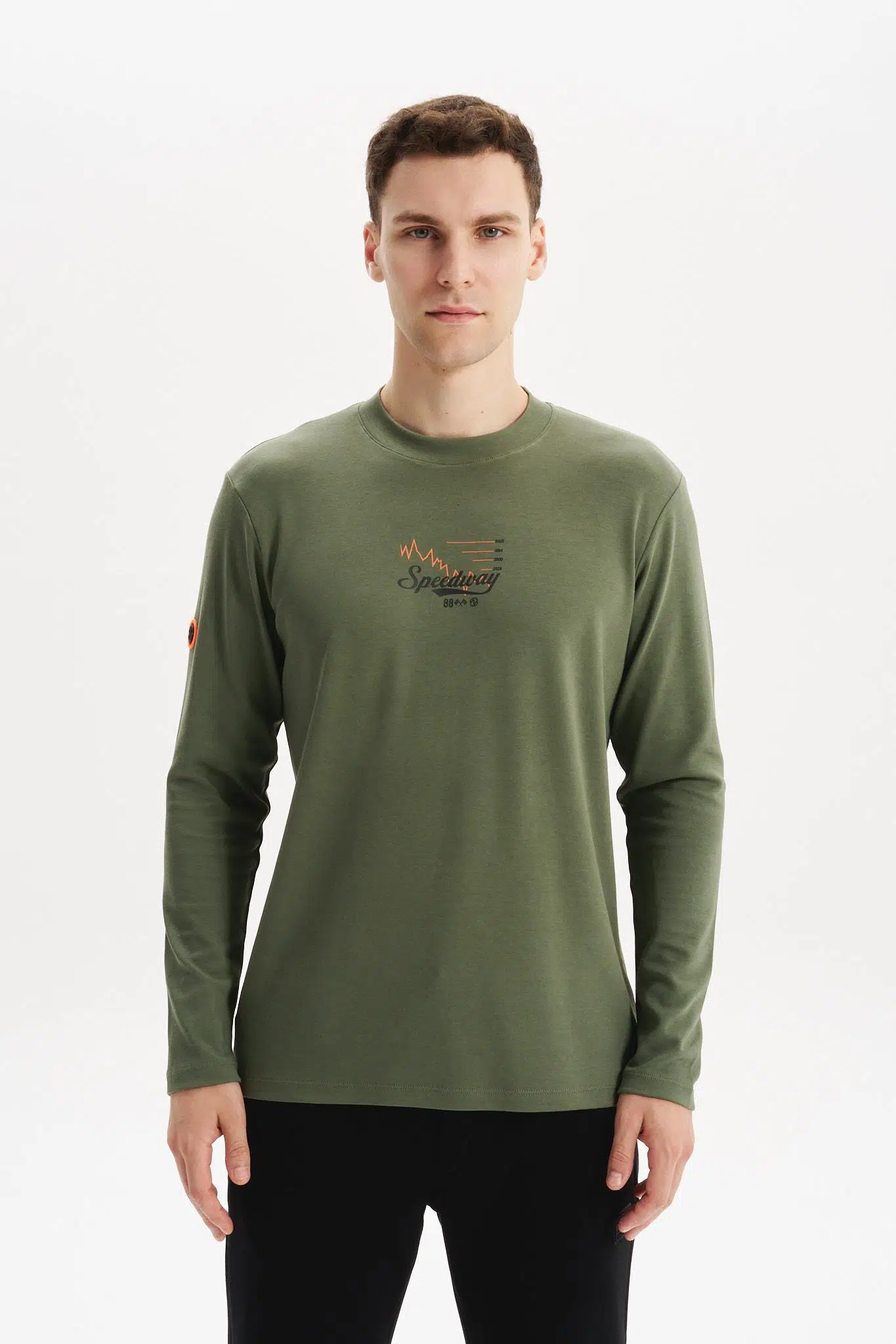 Ar-ma Erkek Bisiklet Yaka Sweatshirt Yazi Baskili Cepsiz Slim Fit Çift Tarafli İnterlok K30124989502 - Yeşil-Y1