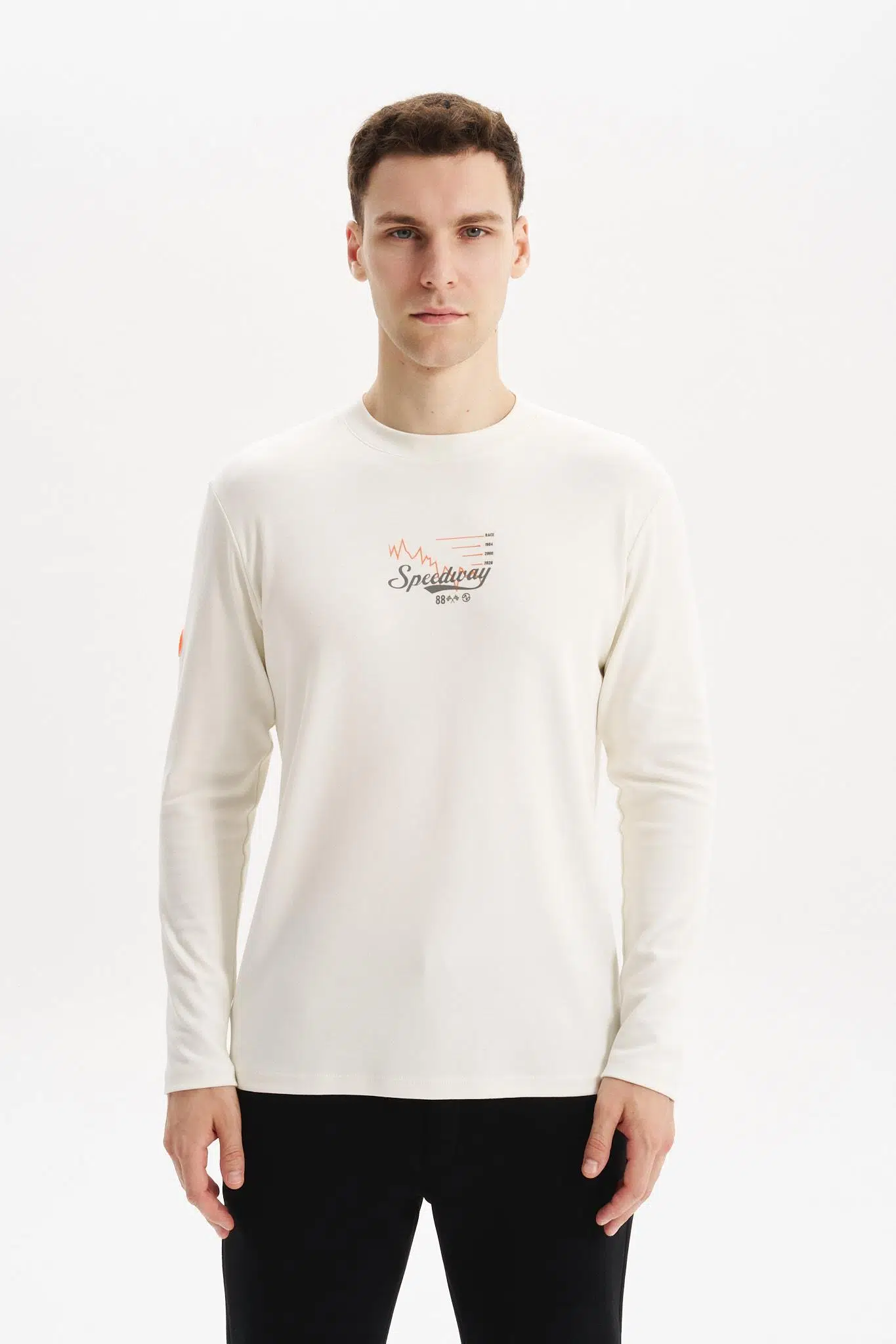 Ar-ma Erkek Bisiklet Yaka Sweatshirt Yazi Baskili Cepsiz Slim Fit Çift Tarafli İnterlok K30124989502 - Ekru-E1