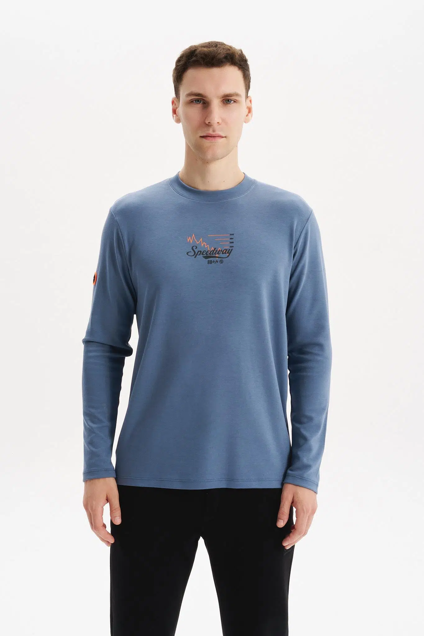Ar-ma Erkek Bisiklet Yaka Sweatshirt Yazi Baskili Cepsiz Slim Fit Çift Tarafli İnterlok K30124989502 - Mavi-M2