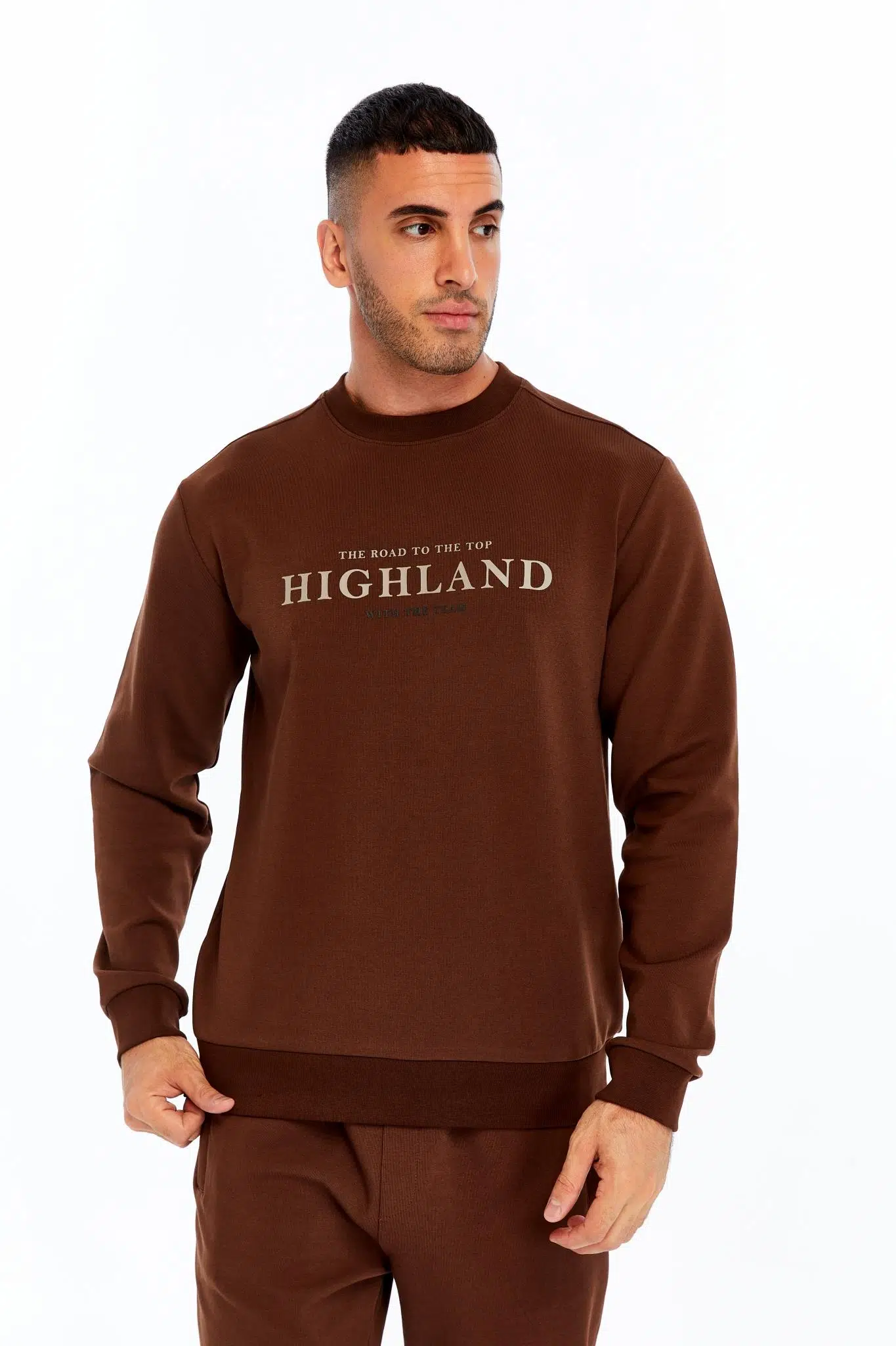 Ar-ma Erkek Bisiklet Yaka Sweatshirt Yazi Baskili Cepsiz Slim Fit Scuba İnterlok K30124685002 - Kahverengi-K1