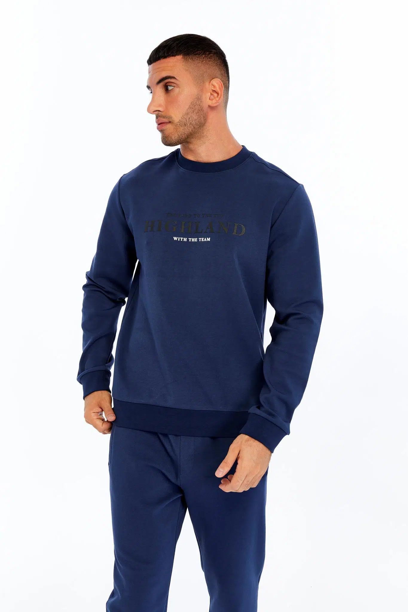Ar-ma Erkek Bisiklet Yaka Sweatshirt Yazi Baskili Cepsiz Slim Fit Scuba İnterlok K30124685002 - İndigo-İ1