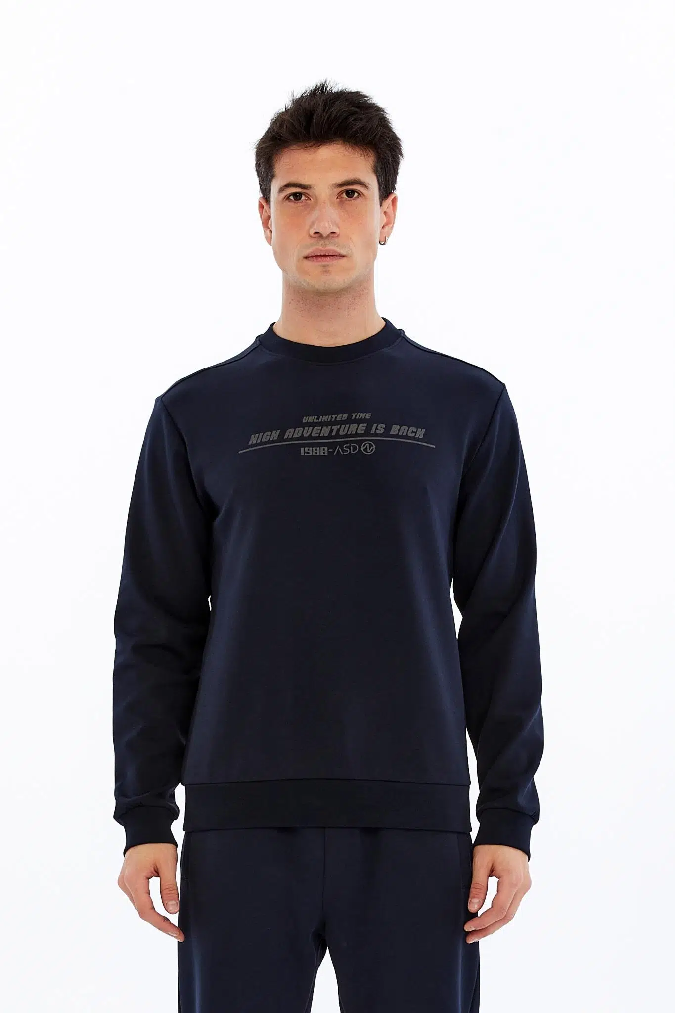 Ar-ma Erkek Bisiklet Yaka Sweatshirt Yazi Baskili Cepsiz Slim Fit Scuba İnterlok K30124685502 - Lacivert-L1