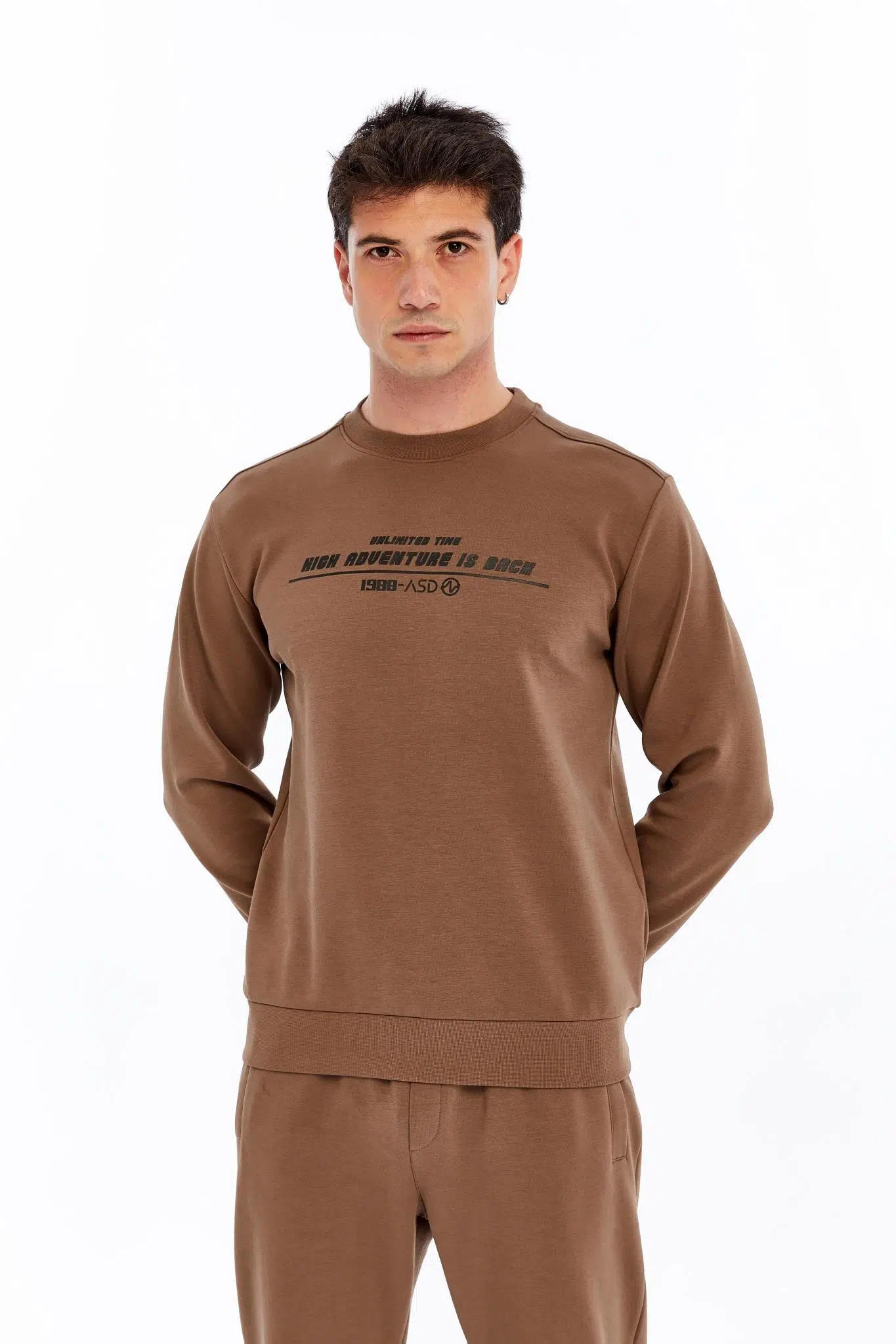 Ar-ma Erkek Bisiklet Yaka Sweatshirt Yazi Baskili Cepsiz Slim Fit Scuba İnterlok K30124685502 - Kahverengi-K3