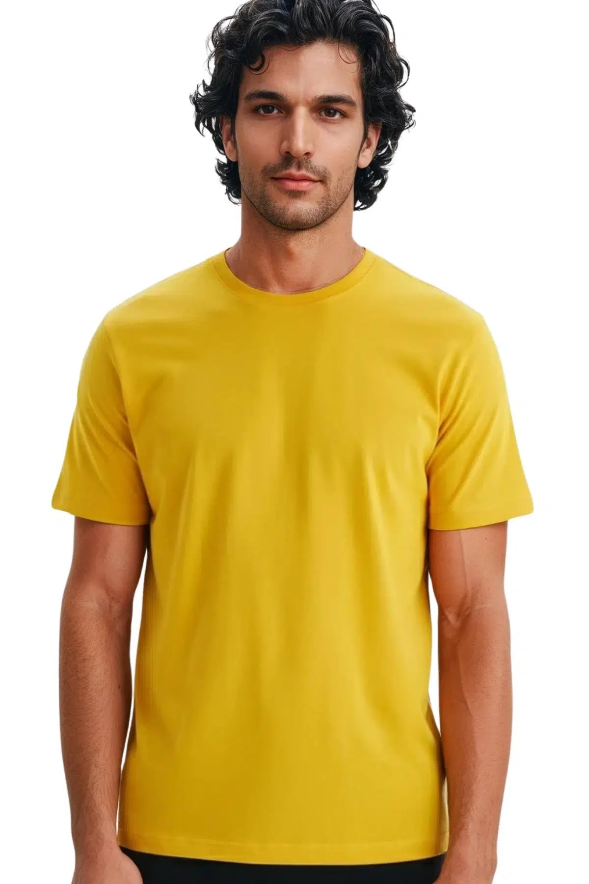 Ar-ma Erkek Bisiklet Yaka Tişört Baskisiz Basic Regular Fit Penye Süprem Y31344408202 - Sarı-S1