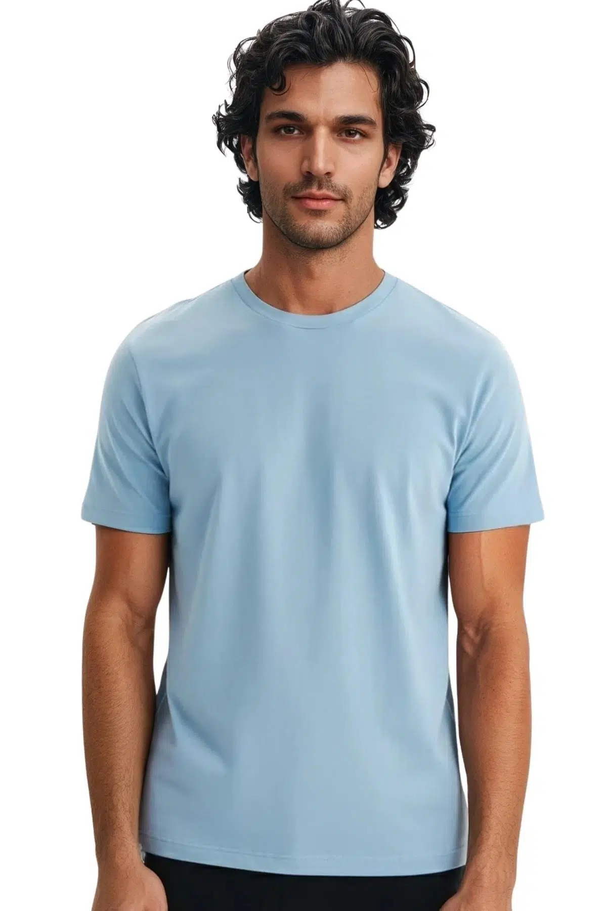 Ar-ma Erkek Bisiklet Yaka Tişört Baskisiz Basic Regular Fit Penye Süprem Y31344408202 - Mavi-M2