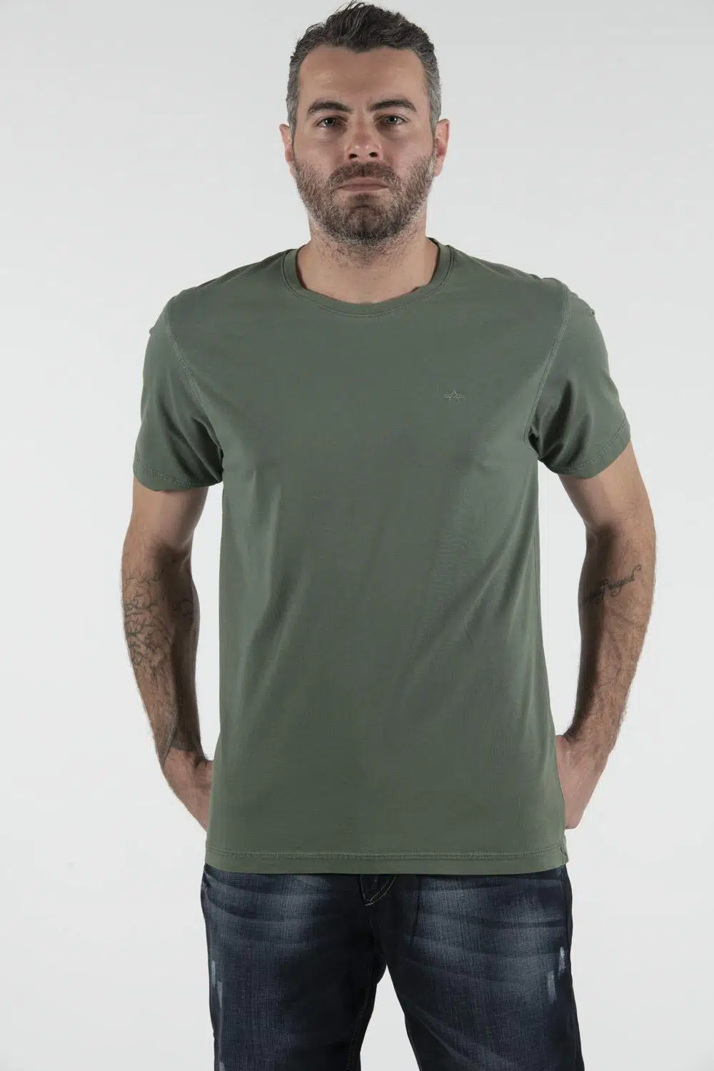 Ar-ma Erkek Bisiklet Yaka Tişört Baskisiz Basic Regular Fit Penye Süprem Y9TOO7480 - Haki-H1